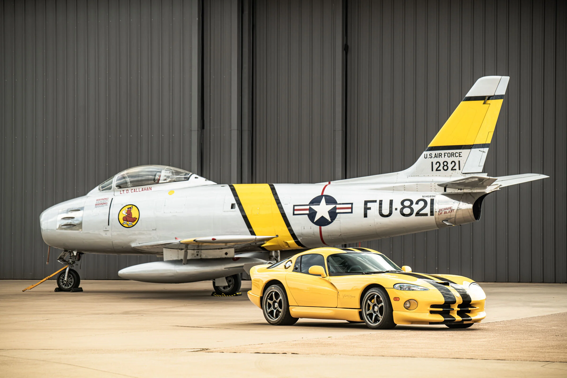 Automotive Photography Lancia Delta Integrale Evo in front of North American F-86 Sabre by David Loi