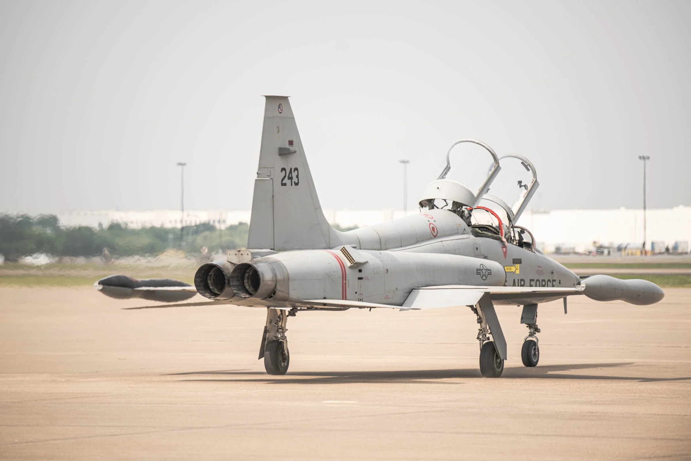 The F5B Taxis on the flight line towards the runway at Alliance Airport (AFW) in Ft. Worth, Texas
