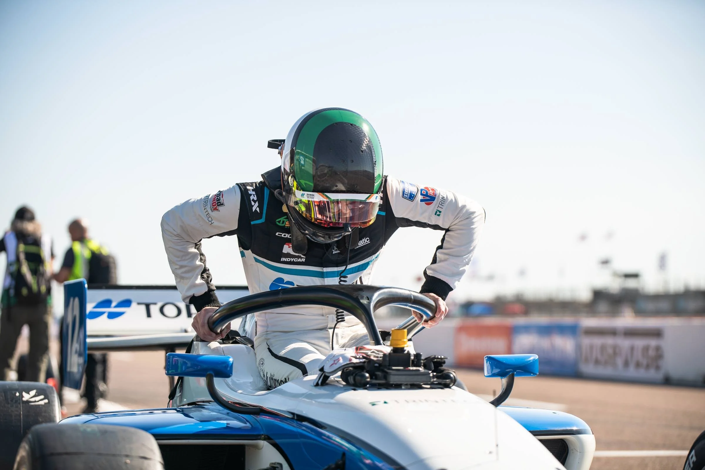 James Roe gets into his Indy Car