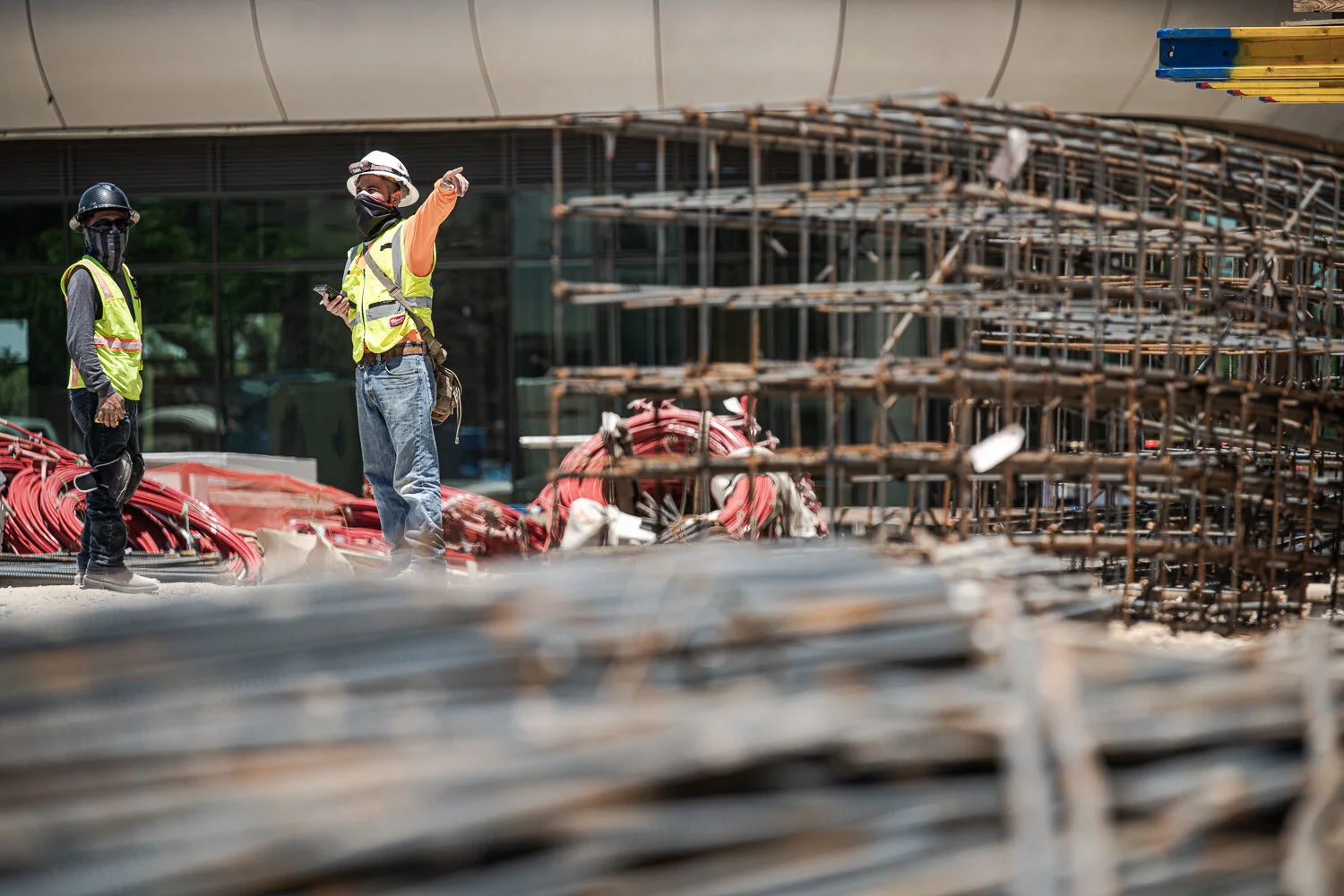 Construction worker giving directions