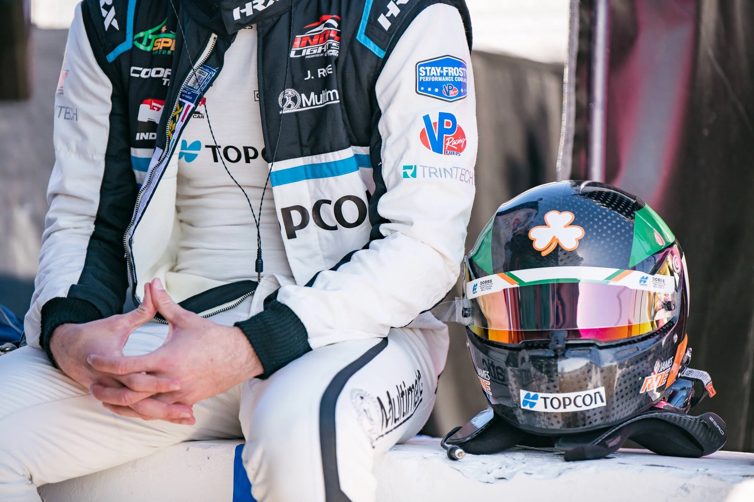 James Roe sits next to his helmet at St. Petersburg, FL