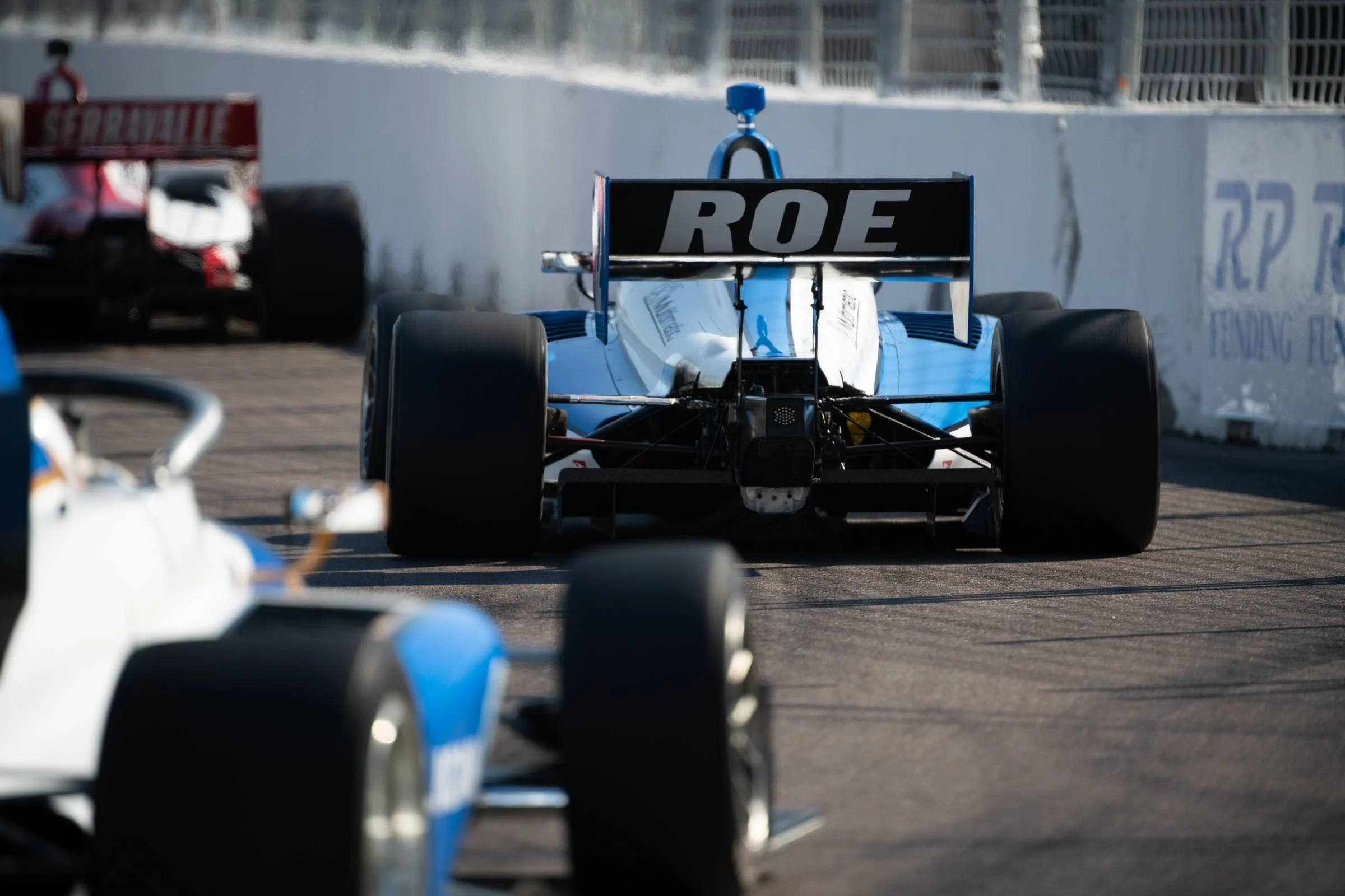 James Roe's Topcon Indy Lights car gets near the wall at the straightaway