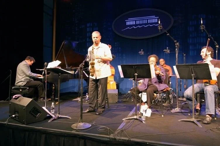 On stage with Steve Wilson, Bruce Barth, Michael Bowie, Lewis Nash and Diane Monroe rehearsing for "Bird With Strings" show at the Kennedy Center Jazz Club