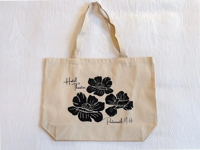 Canvas tote bag with black florals