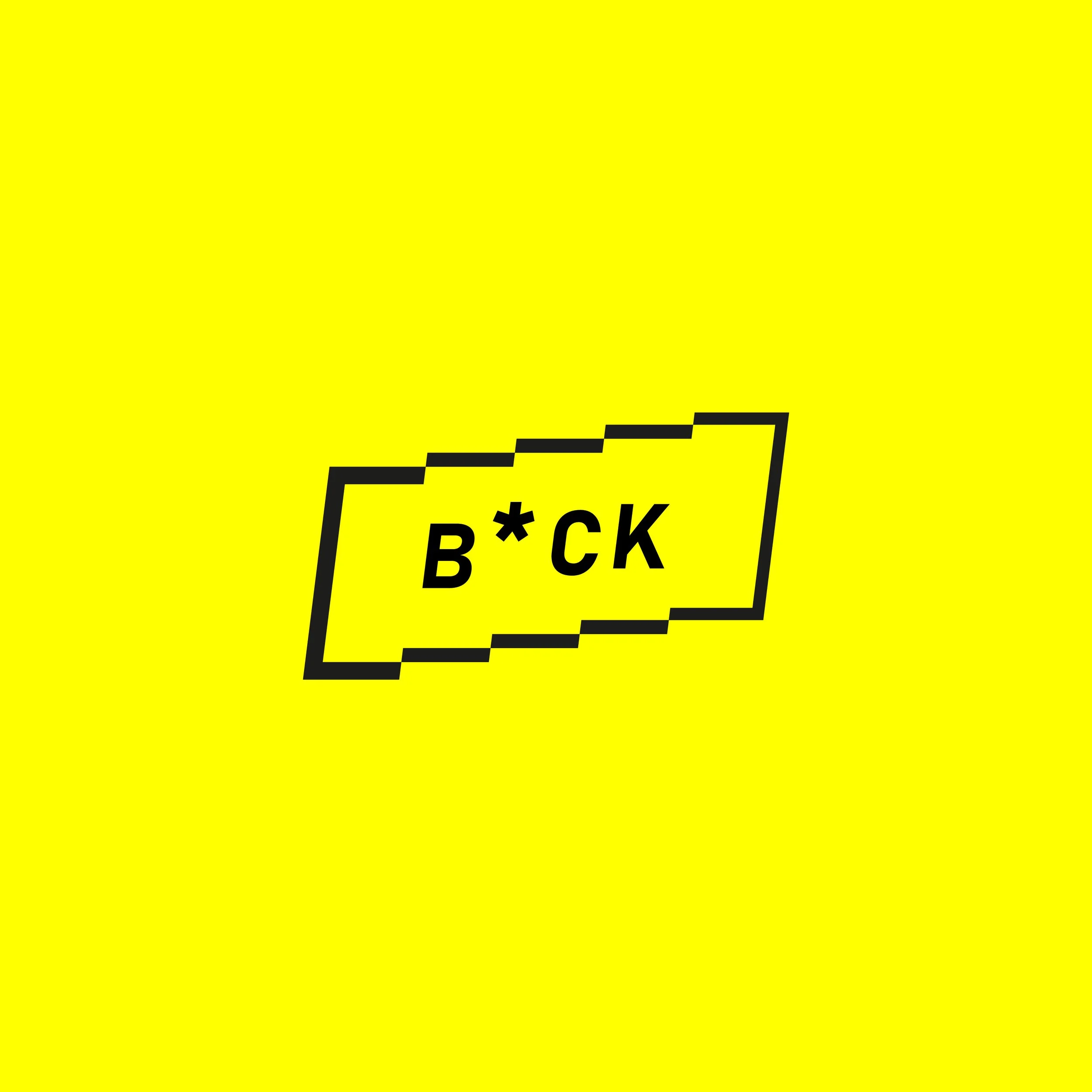 Fondo amarillo con un logotipo en la esquina inferior derecha que dice 'Back' en letras negras con asterisco y símbolo de multiplicación en medio.
