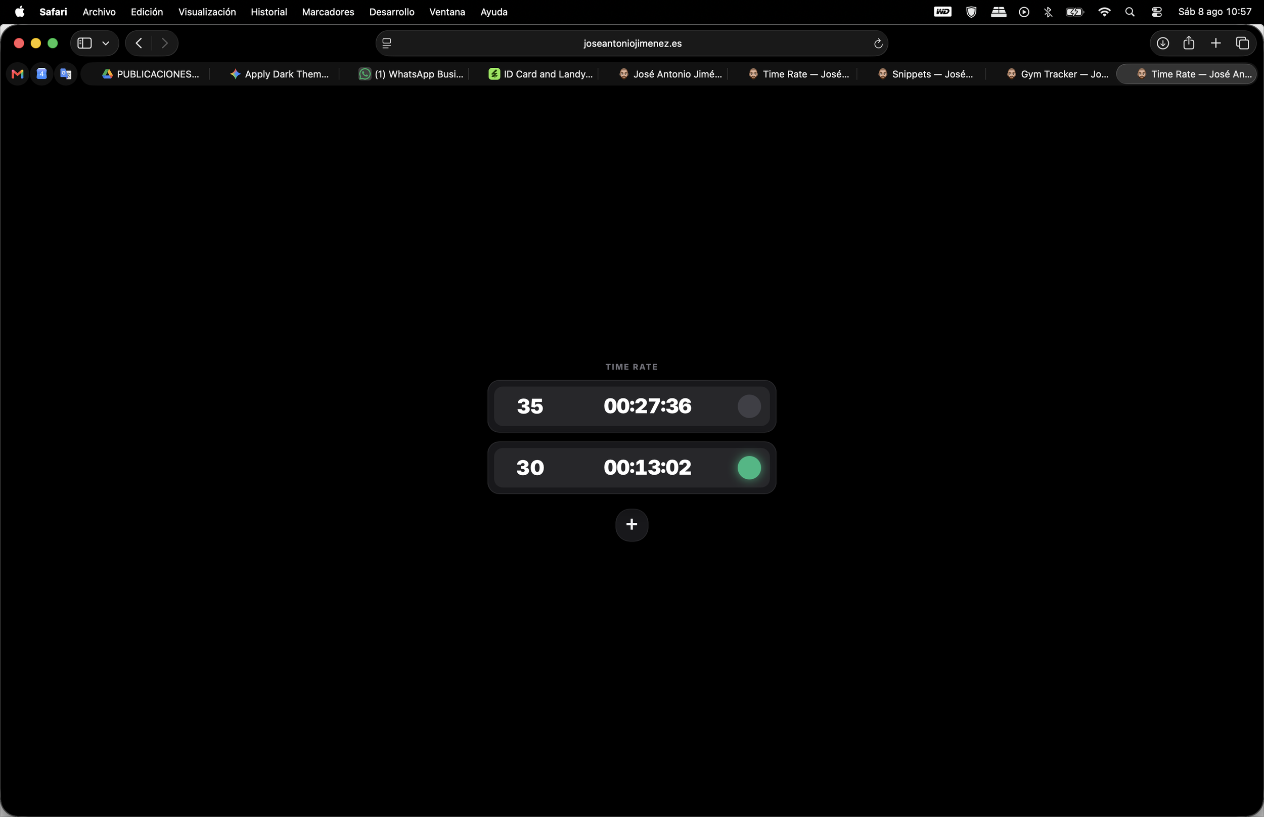 Pantalla de una aplicación de temporizador con configuraciones de tiempo establecidas en 35 y 30 segundos.