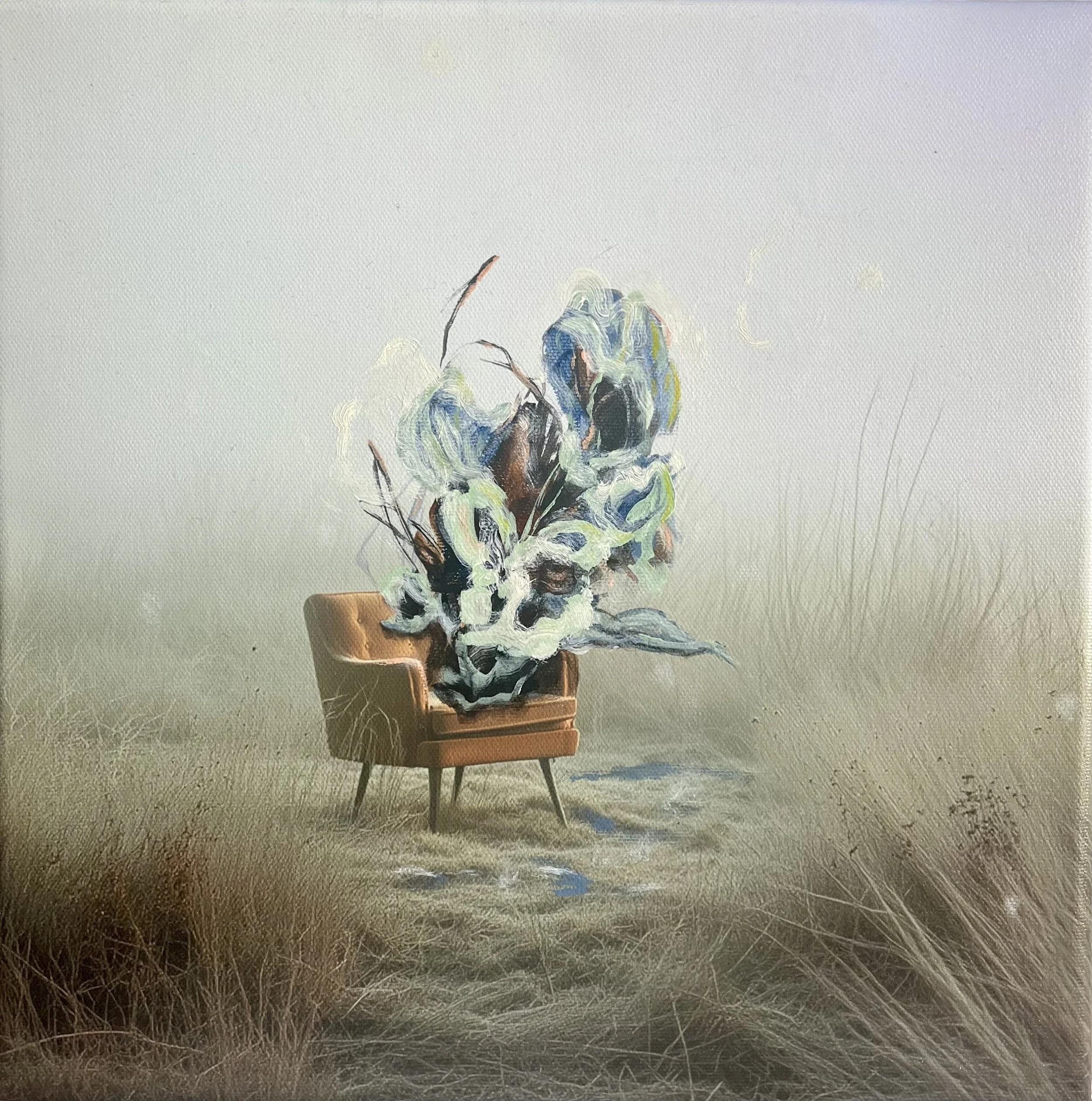 “Restoring”, 2026, Pigment print, acrylic, oil on canvas, 30 x 30 cm