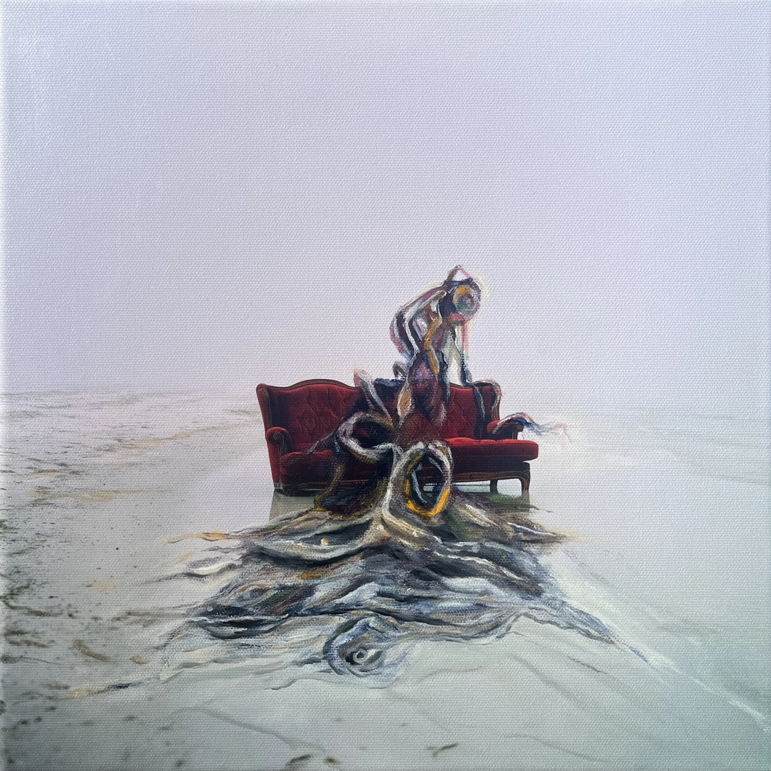 "Soft Tide", pigment print, acrylic, oil on canvas, 30 x 30 cm