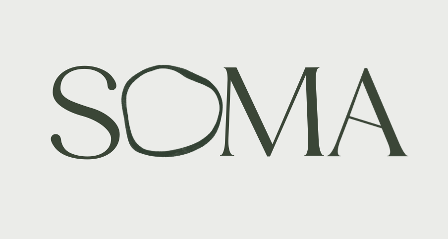 The word "SOMA" written in green, stylized font, with the letter "O" containing an irregular circle shape.