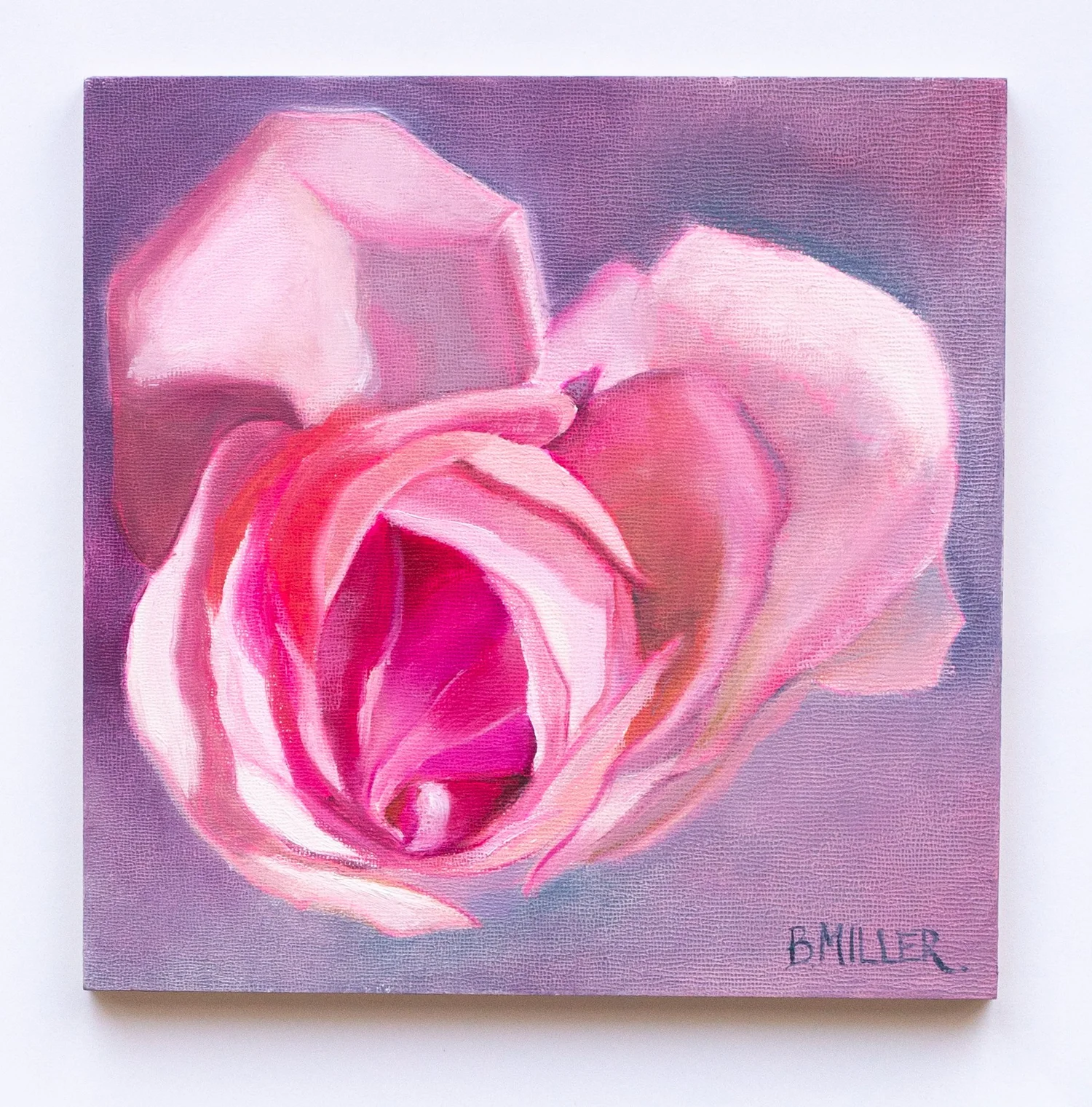 Original floral oil painting by Barbara Miller of a pink rose