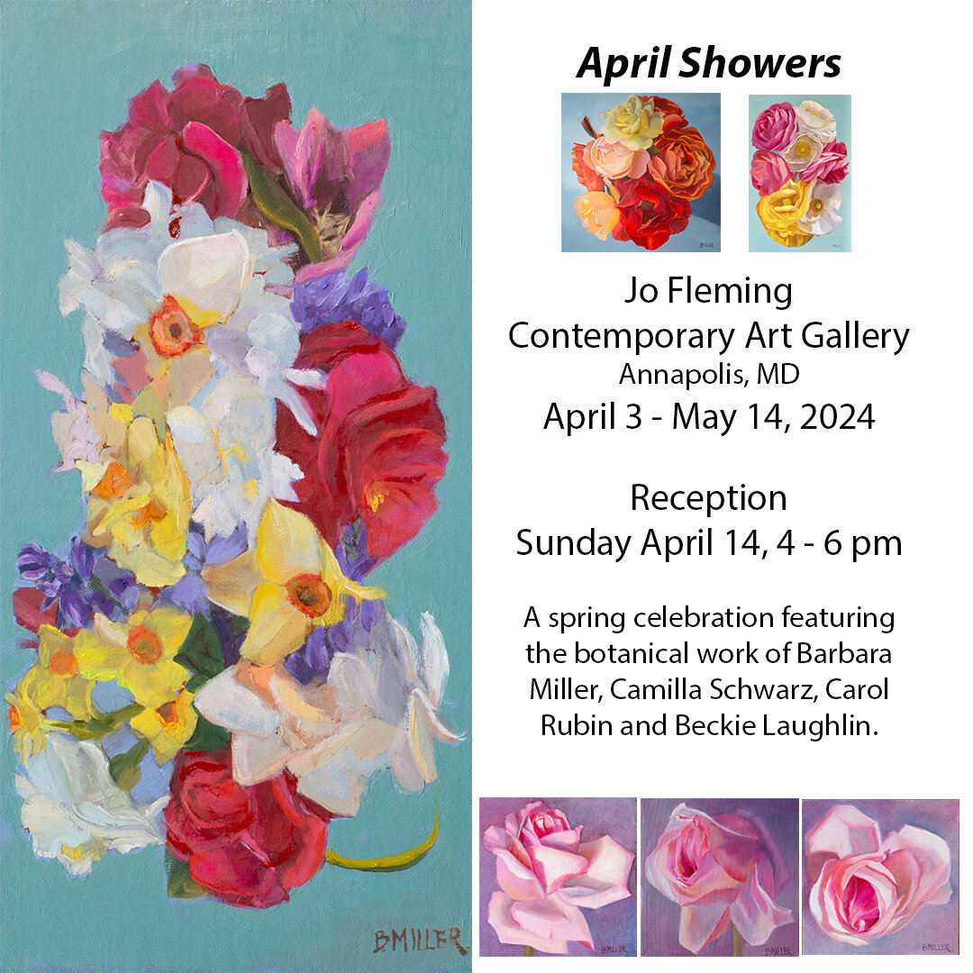 Jo Fleming celebrates spring with &quot;April Showers&quot; a botanical show by four regional artists. I'll be at the reception on Sunday, April 14th -- please come by and experience this beautiful gallery of art with me! #annapolisartist #floralart 