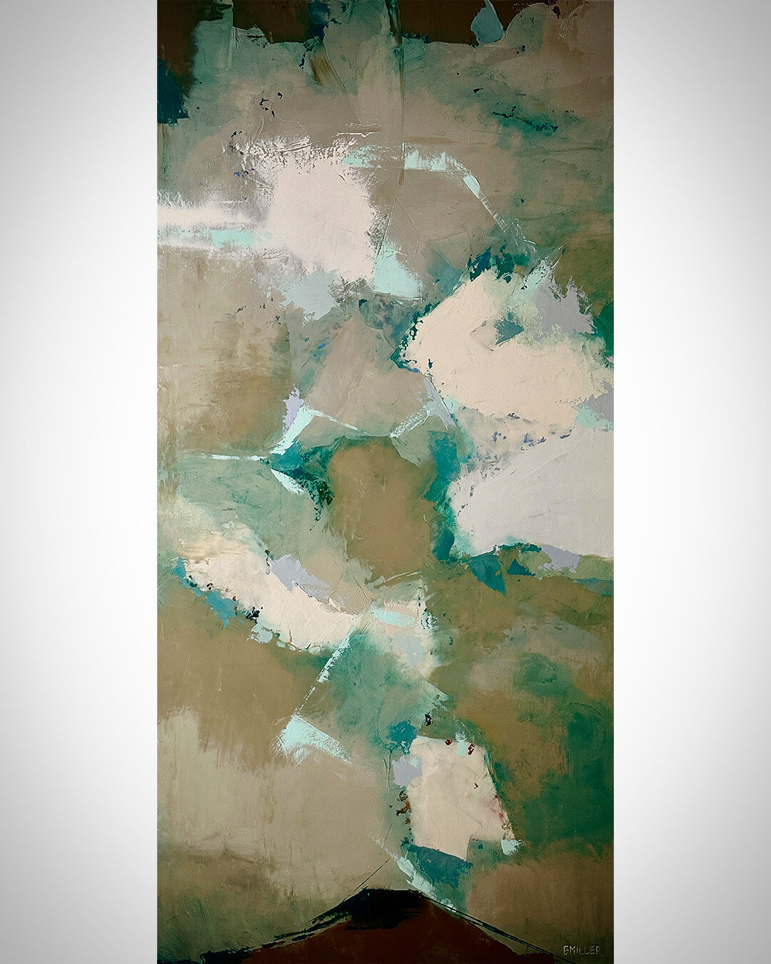 &quot;Viridian View&quot;. 48&quot; x 24&quot; Oil on panel. I've taken thousand of photos in flight and they are a never ending source of inspiration. I'm honoring the beautiful blue-green color of our Viridian Cirrus SR22 airplane in the shapes and