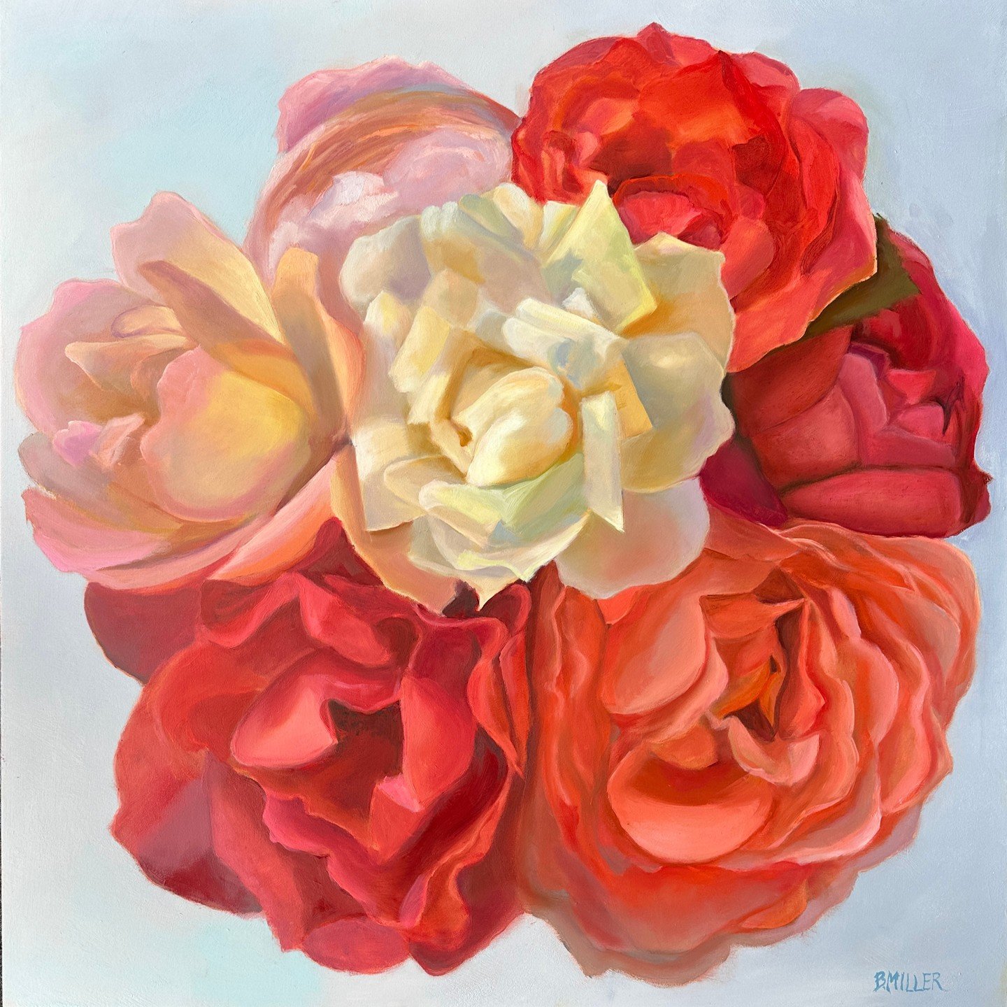 &quot;Rose Memories&quot; - 24&quot; x 24&quot; oil on panel. Recently completed commission for a very special family. It will look lovely in their traditional dining room. #flowerart #annapolisartist #marylandartist #roses #gardenart #floralart