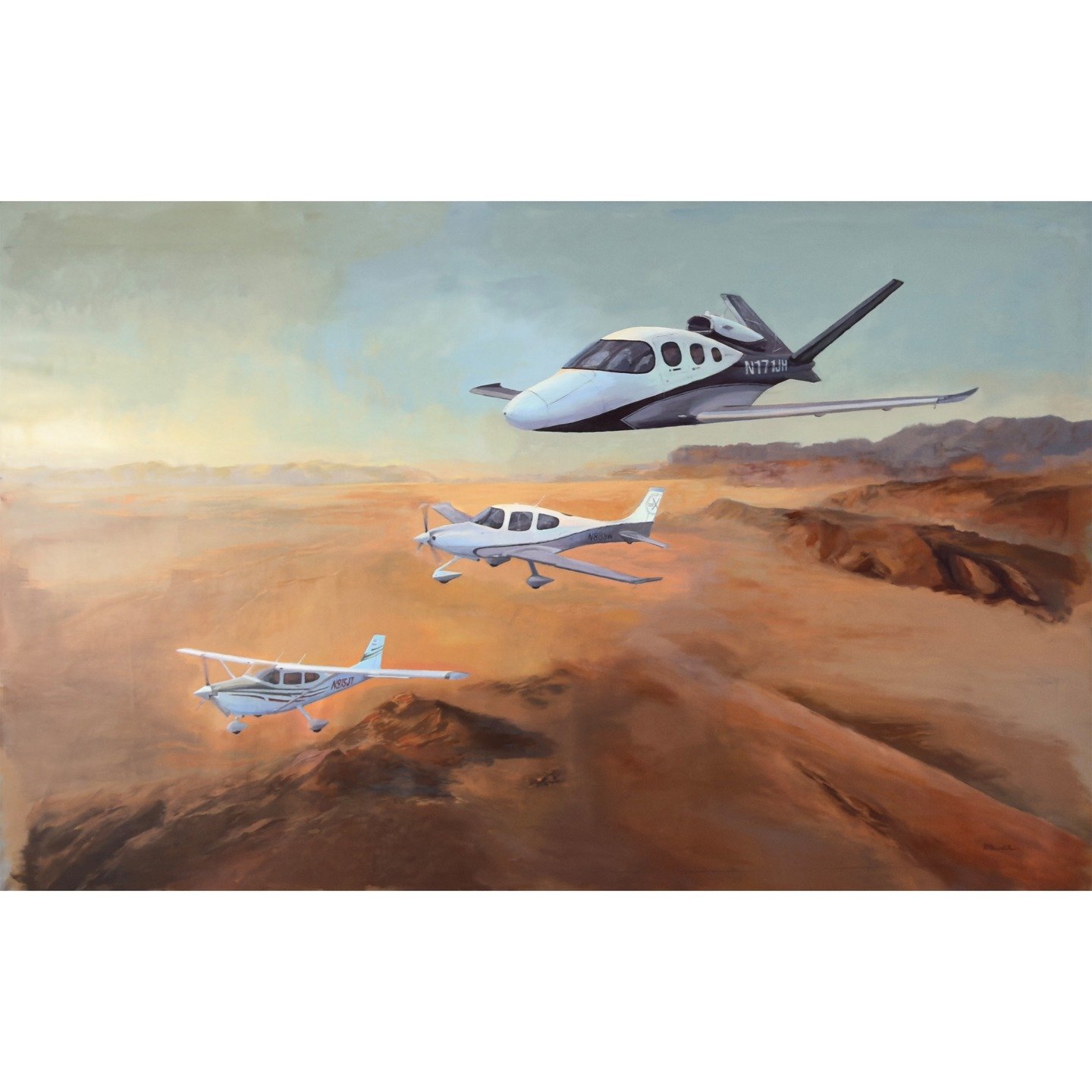 Recently completed 80" x 50" commission. Working larger is actually MUCH easier than smaller. I'm enjoying this size. The larger the airplane, the better :) "Desert Cruising" is acrylic on canvas. I ship large sized paintings roll