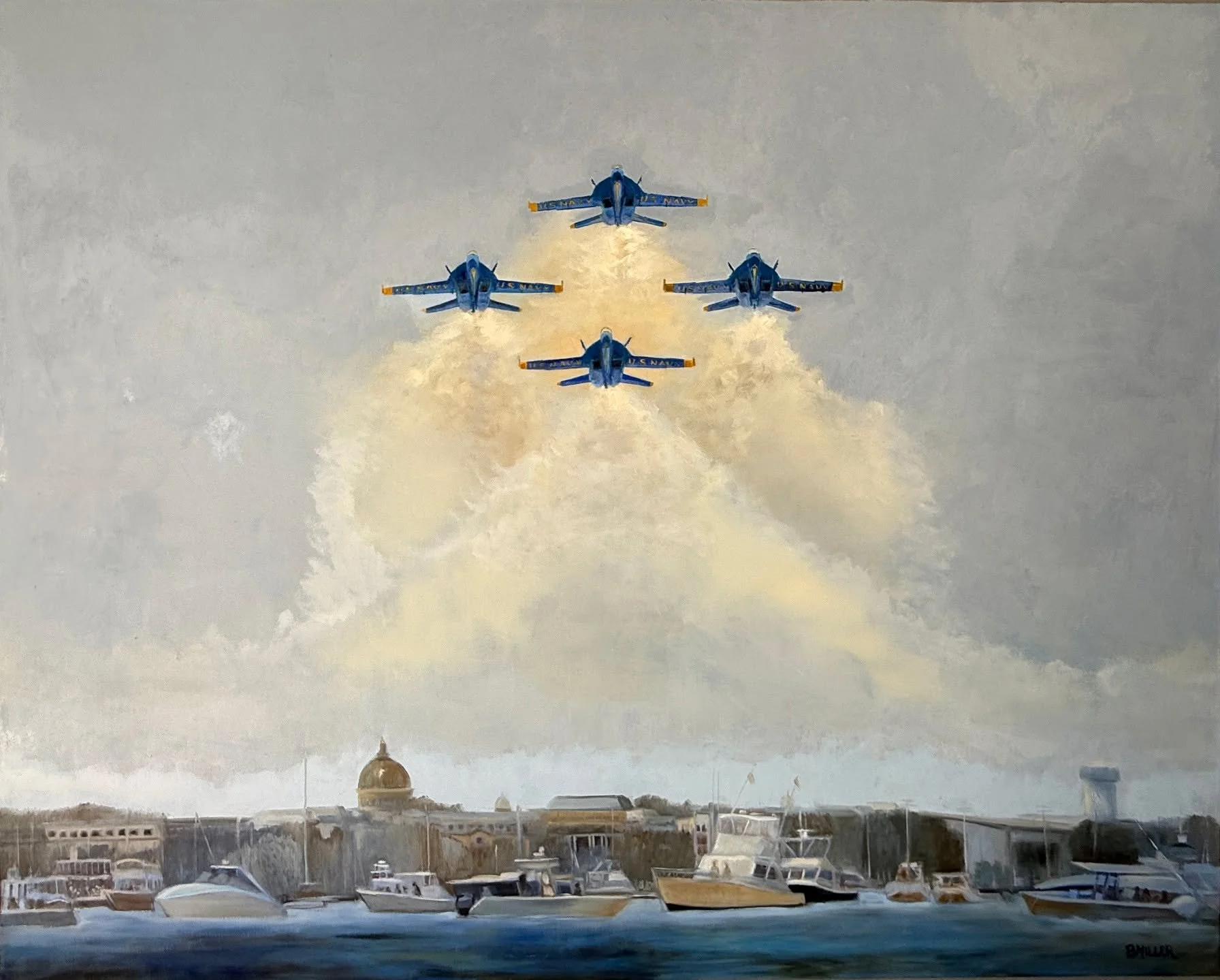 "Over the Academy". New work available at @joflemingart. 40" x 60" - it's perfect to fill a large space. If you find yourself in downtown Annapolis tomorrow for May Day, be sure to stop in at the gallery and watch me paint on Frid
