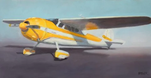 Soon to be available at @joflemingart. Vintage airplanes are the coolest. Add yellow and I'm in love. The Cessna 195 was advertised as the "family car of the air". so I've named this painting "Take the Family to Lunch" - 12" 