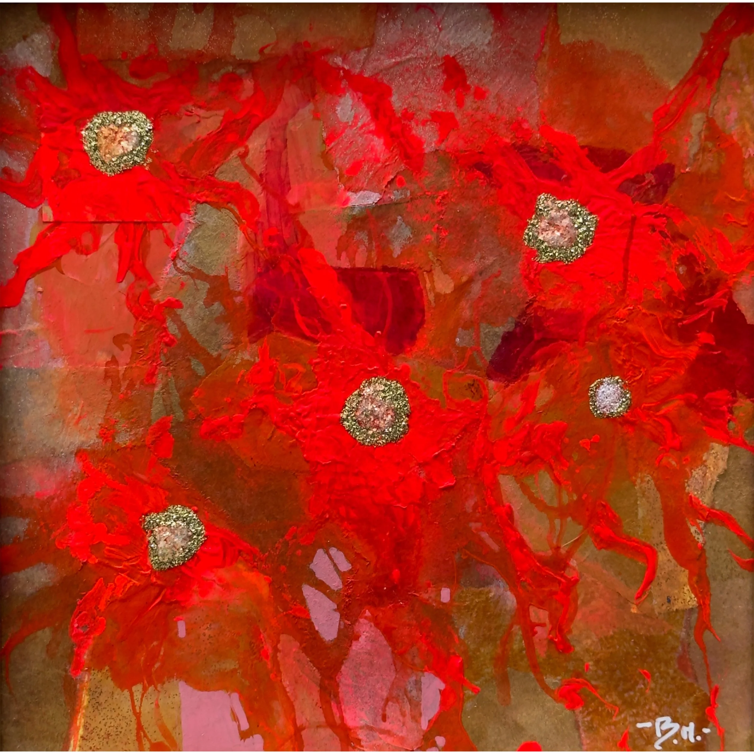 Spring Reds | Mixed Media | 8" x 8" | Framed