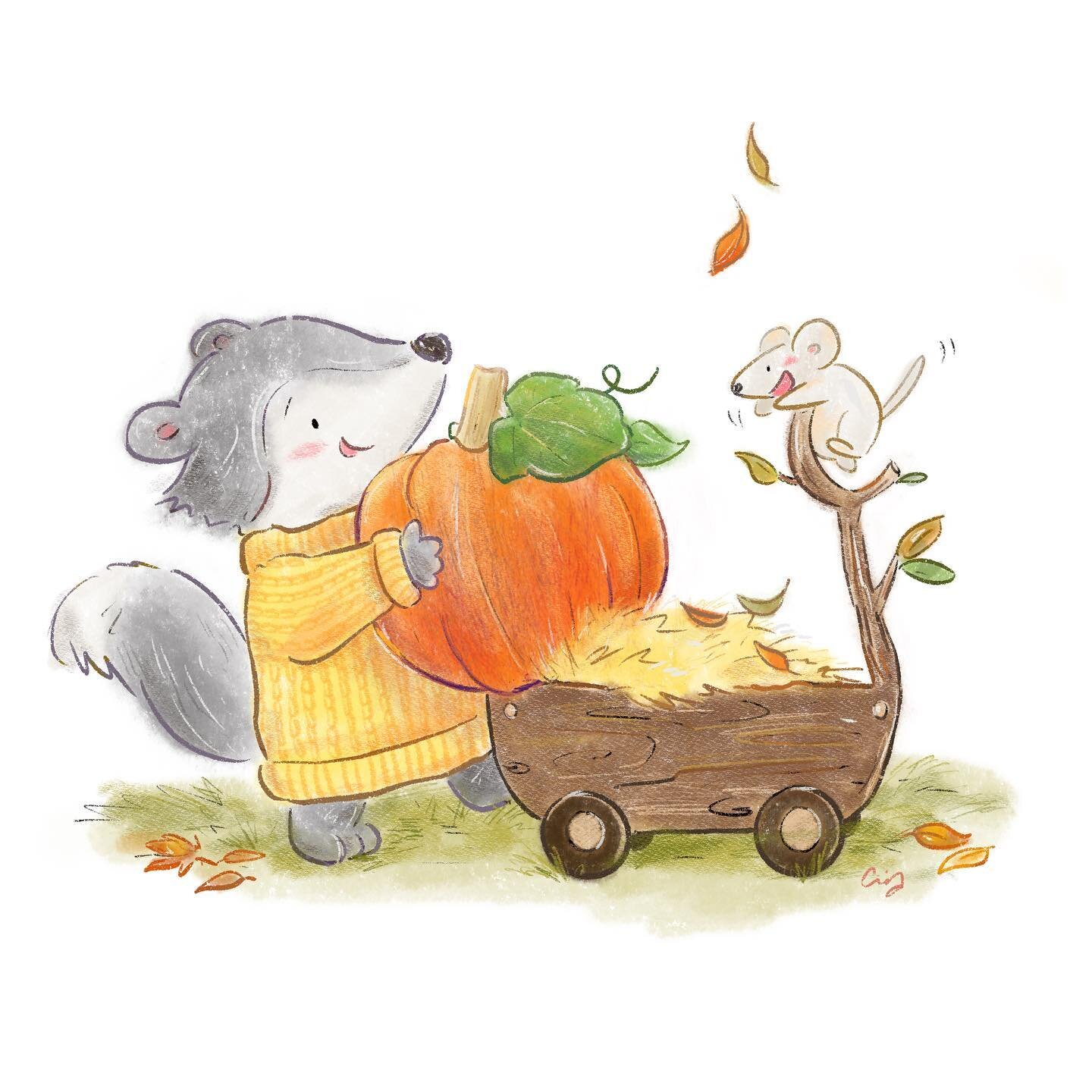 It&rsquo;s FALL! 🍁(and more importantly sweater season yay 💛) I haven&rsquo;t really done personal fun pieces in a while, so it feels nice to get back to it - obviously had to draw some cute animals and pumpkins 😊🎃

#kidlitart #childrensbookillus