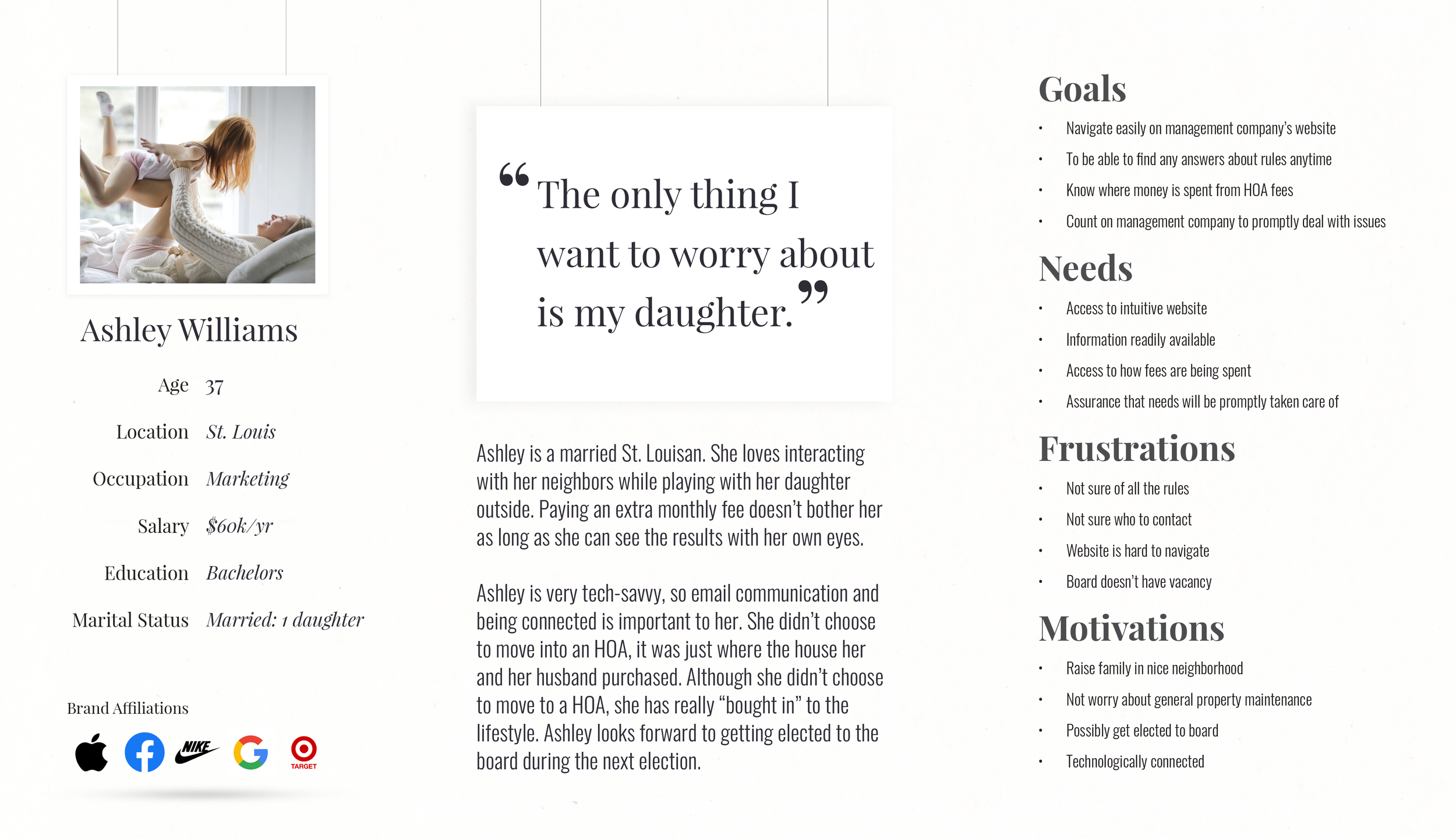 Image of CMA persona, Ashley Williams, 37 year old mother trying to navigate CMA's site intuitively