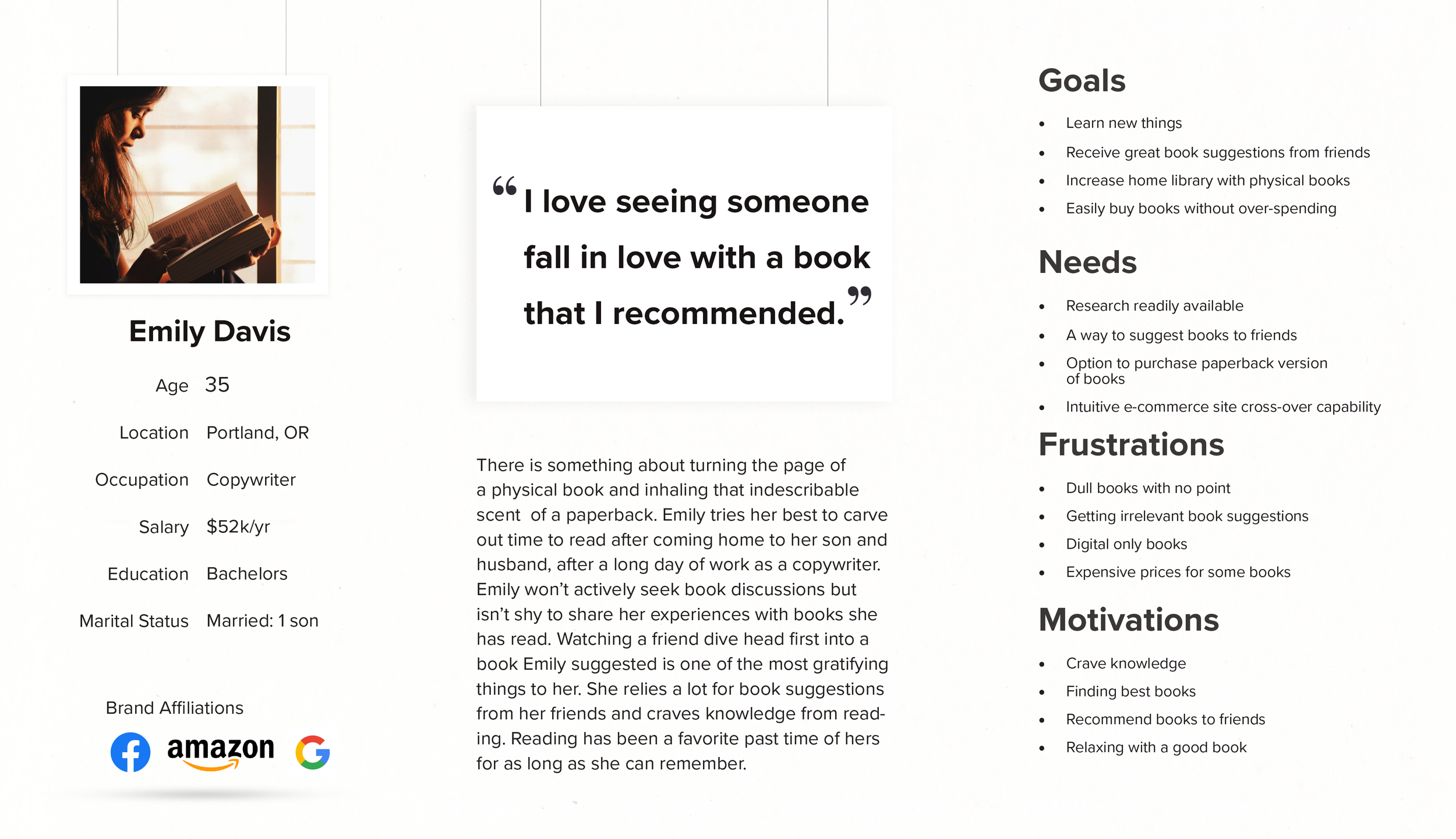 Image of Bhuku persona, Emily Davis, 35 year old looking to learn new things and get great book suggestions from friends