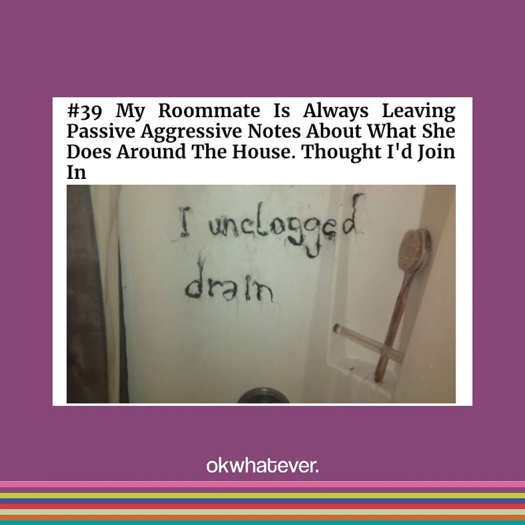 we&rsquo;ve found a better way to tell your roommate to stop leaving their hair in the shower drain🚿🦠

our roommates collection from ok whatever contains just about every issue you&rsquo;d like to communicate with your annoying roommate. 

slip &ls