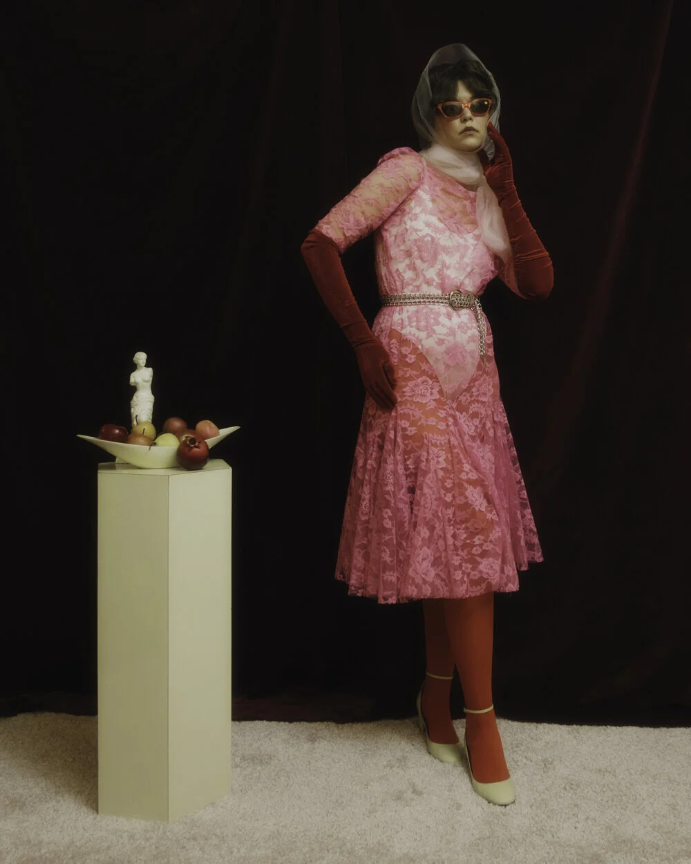 1980s hot pink sheer lace dress  Flower in the Mirror Vintage