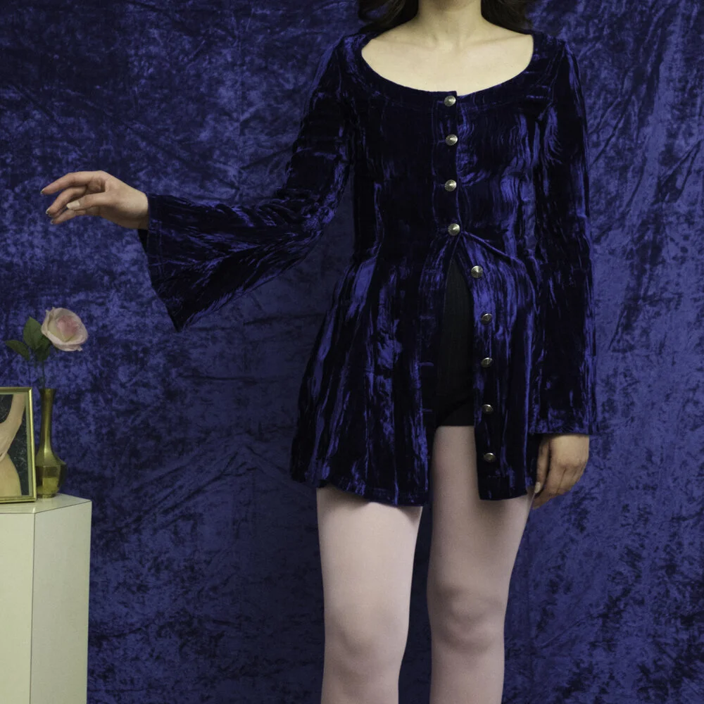 1980s Betsey Johnson punk label blue velvet mini dress Flower in the Mirror Vintage 1980s Betsey Johnson punk label blue velvet mini dress Flower in the Mirror Vintage