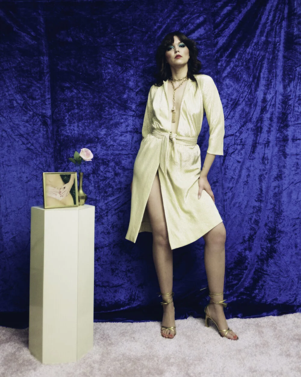 slim fit dress slacks Halston Metallic Gold Caftan dress, 1970s  Basha Gold