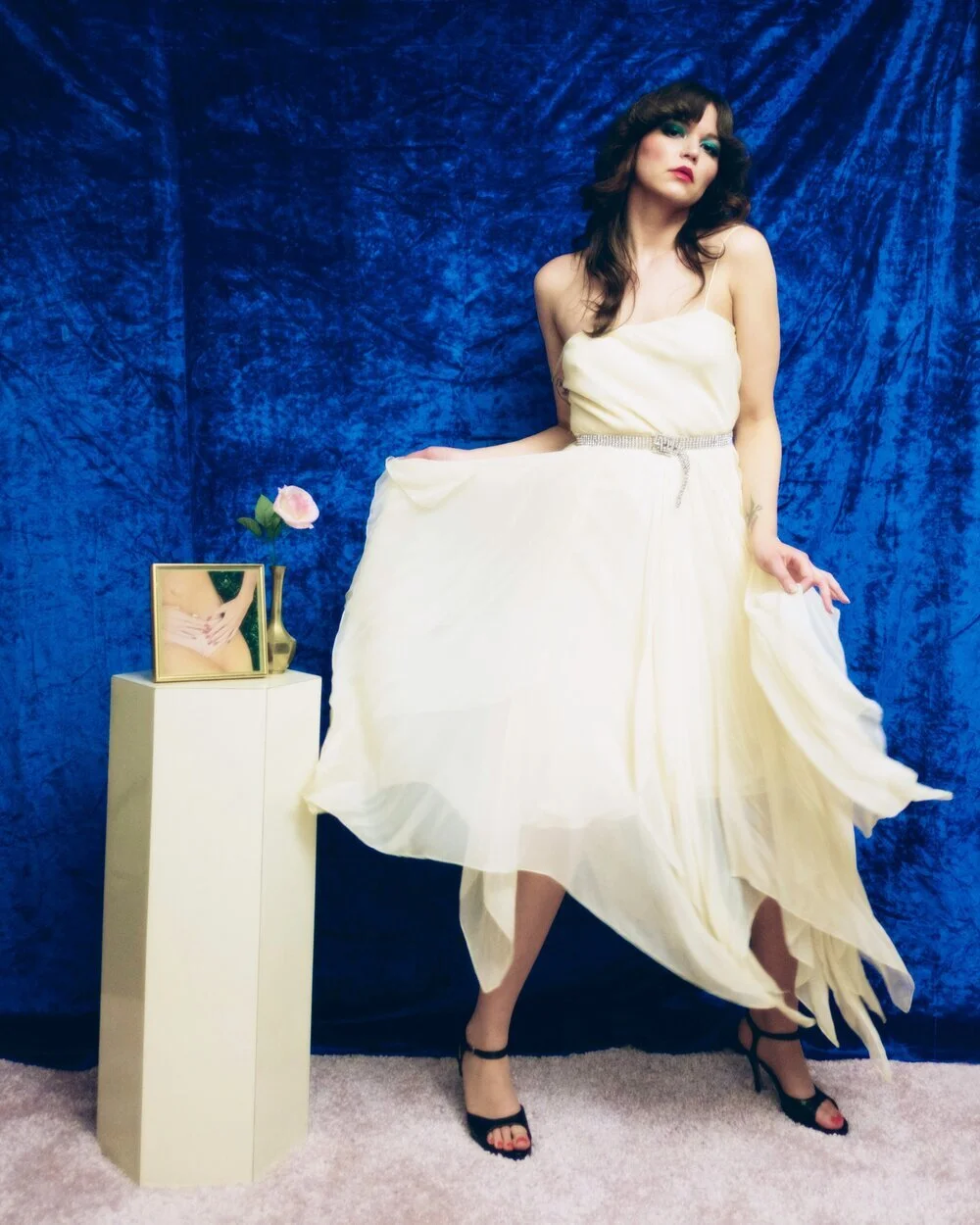 white christmas dresses 50s Navy Blue Silk Chiffon Cocktail Dress – Better Dresses Vintage main image 0