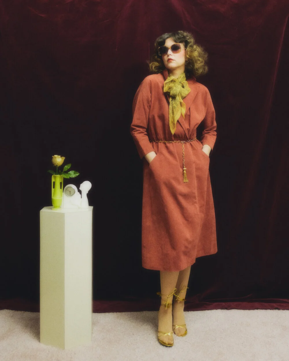 halston ultrasuede shirt dress 1970s Halston Burnt Orange Ultrasuede Dress