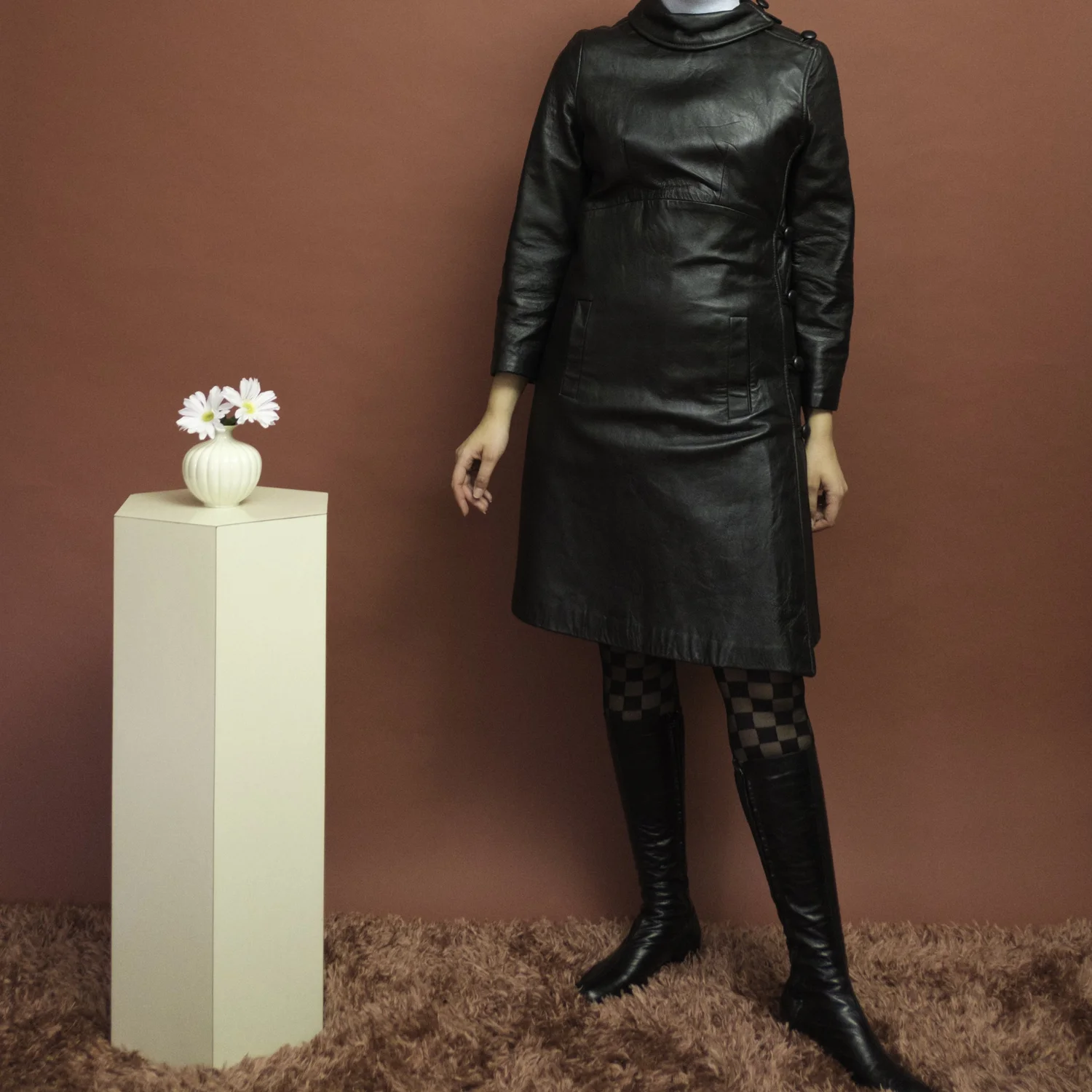 1960s mod faux leather coat  Flower in the Mirror Vintage