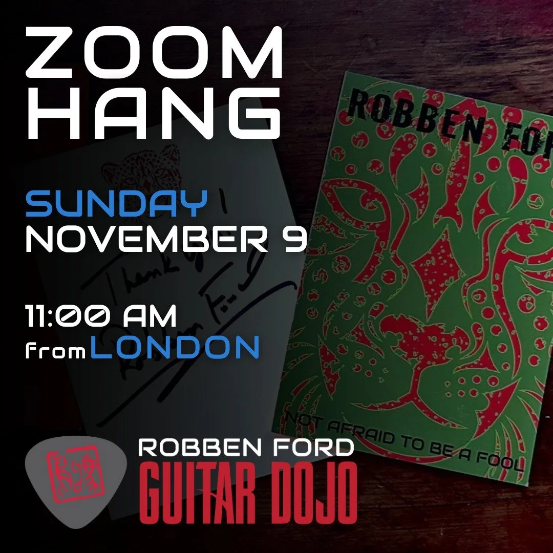 Dojo Students - Reminder about the live ZOOM Hang!

👉🏻 SUNDAY, November 9 - 11AM from London

Bring your questions! ~ Robben

👉🏻 RobbenFordGuitarDojo.com
📸 @milamphotoarts 
&deg;
&deg;
#guitarlessonsonline #guitarthewayilearnedit #guitarmaster #