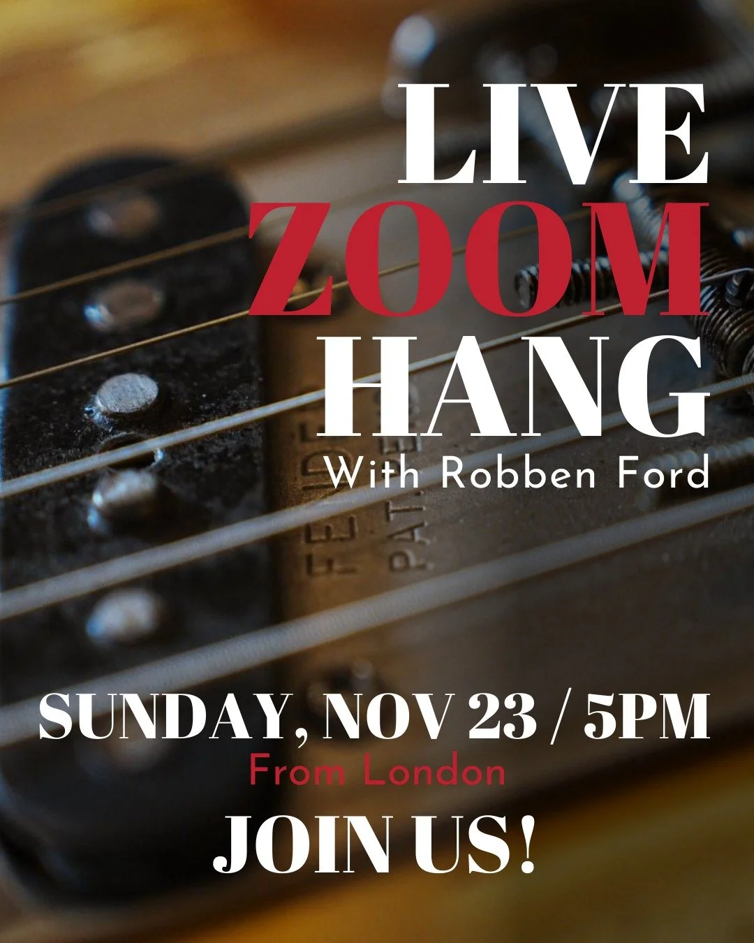Dojo Students - Reminder about the live ZOOM Hang!

👉🏻 SUNDAY, November 23 - 5PM from London

Bring your questions! ~ Robben

👉🏻 RobbenFordGuitarDojo.com
📸 @milamphotoarts 
&deg;
&deg;
#guitarlessonsonline #guitarthewayilearnedit #guitarmaster #