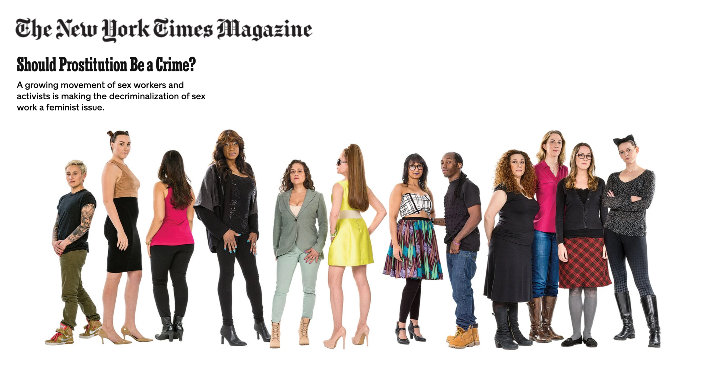 New York Times Magazine cover, "Should Prostitution Be a Crime?" by Emily Bazelon, May 2016