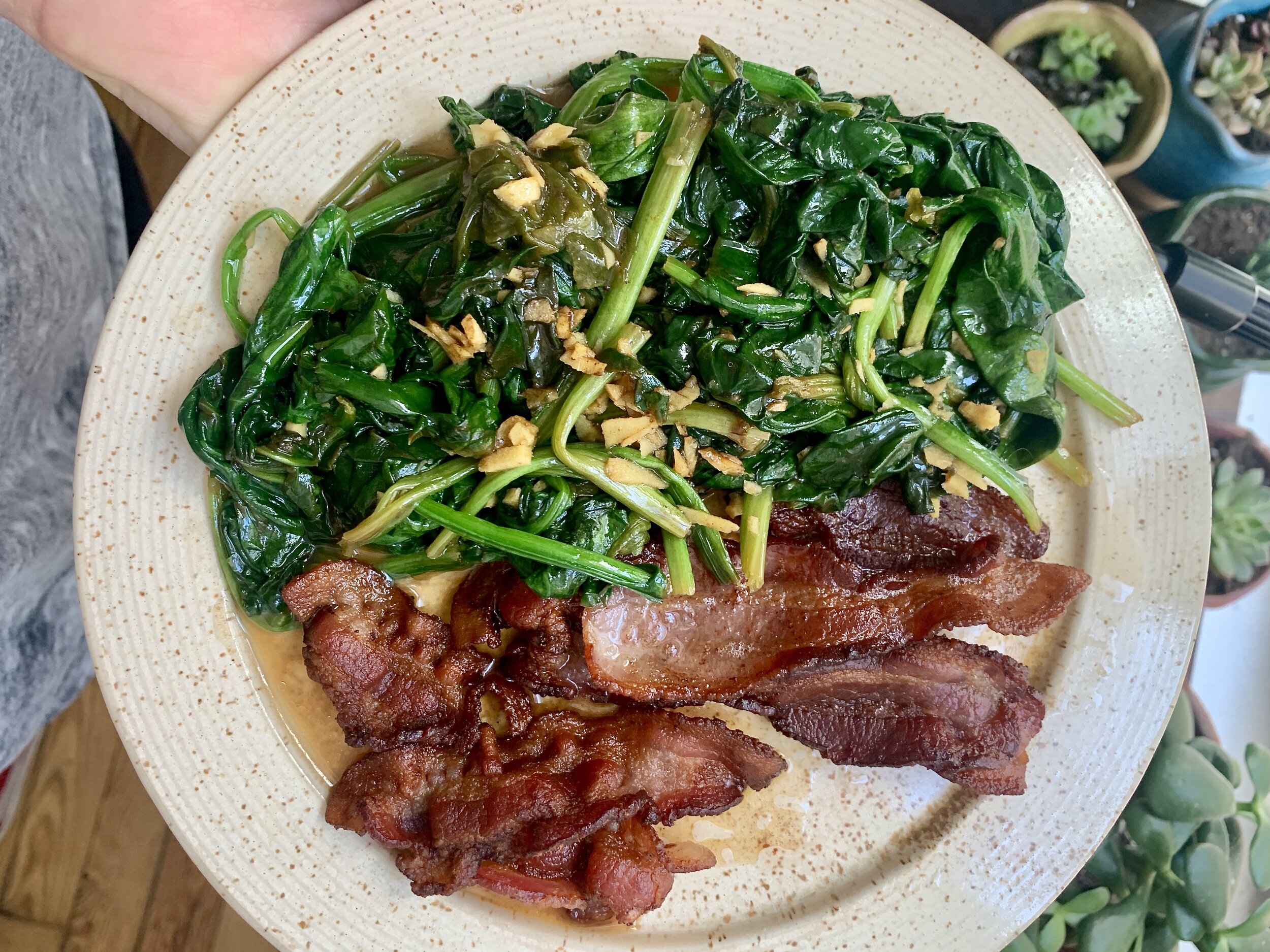 Gingery Spinach with Lemon & Bacon