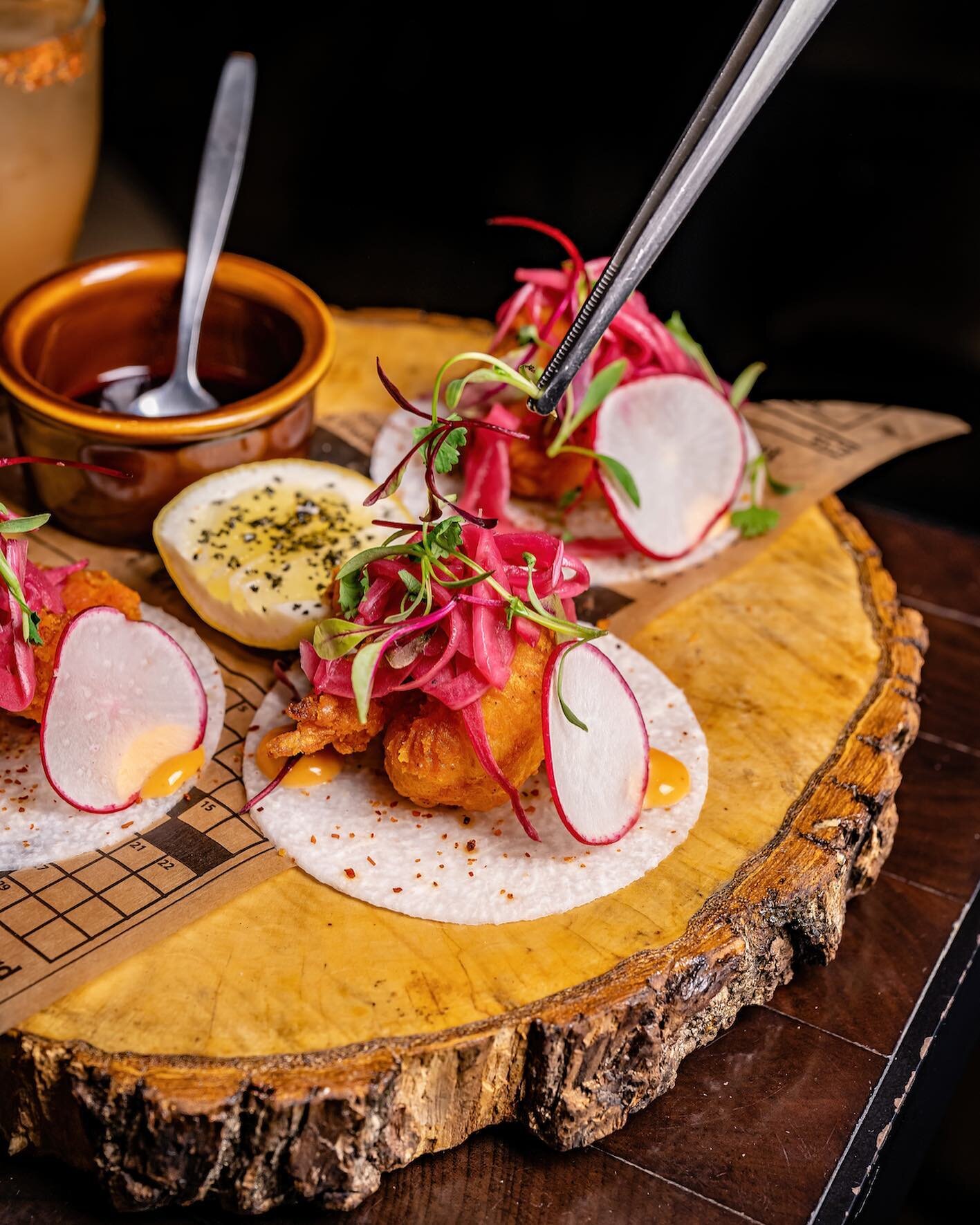 The perfect taco? We can name a few. Featured here is our Camar&oacute;n Taco with breaded prawn, chili powder, and pickled onion on a jicama tortilla.
.
.
.
.
.
#DlenaDC #RSHospitality #ChefRichardSandoval #WashingtonDC #MtVernonTriangle #Districtof