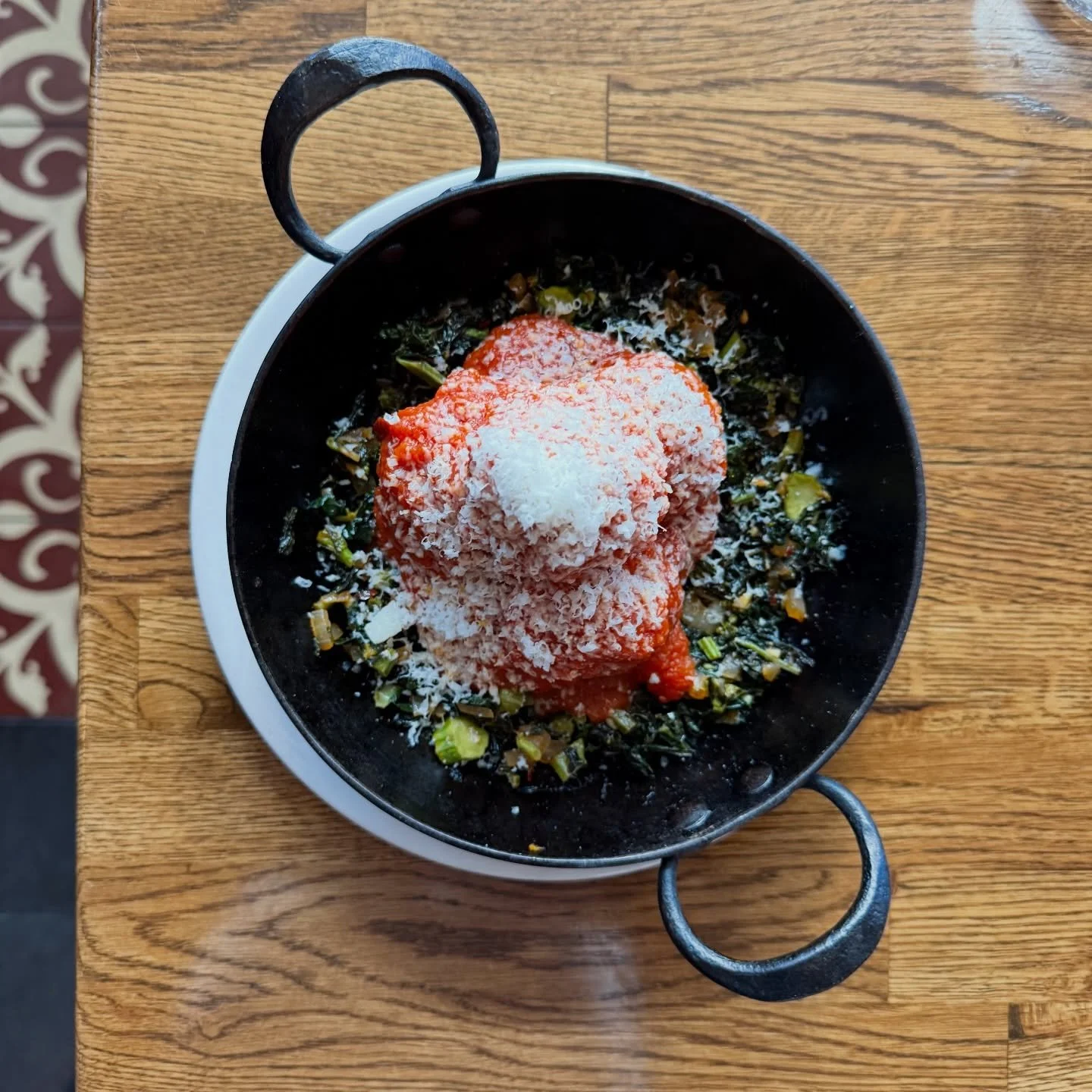 GUESS WHO&rsquo;S BACK? 
BRAISED MEATBALLS lacinato raab / tomato sugo / smoked pecorino 

#meatballs #stoneburnerseattle #whatsfordinner #seattlerestaurants #ballard