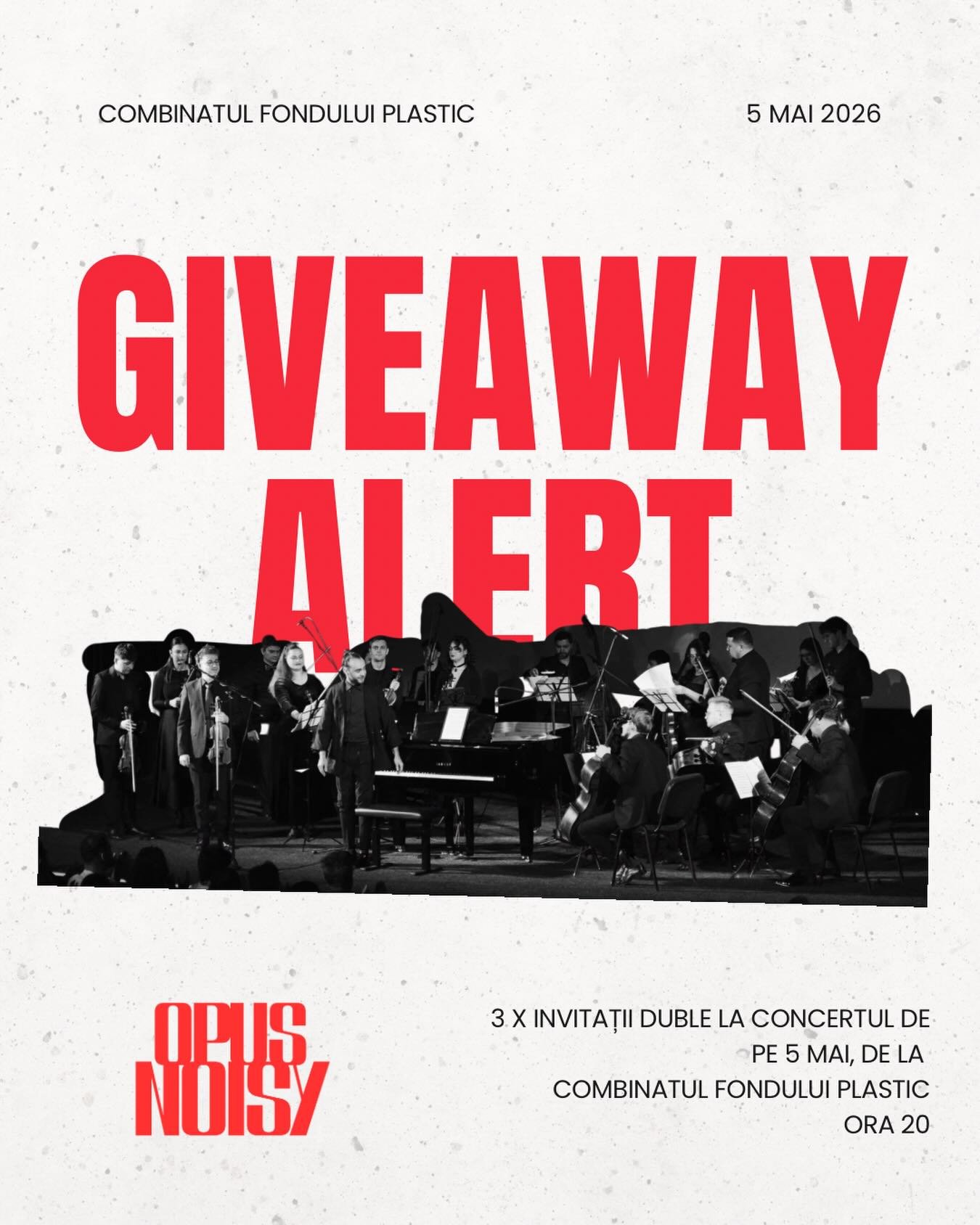 GIVEAWAY ALERT‼️Pentru că lucrurile bune trebuie să se petreacă &icirc;n văzul lumii, avem pentru voi 3 invitații duble, la concertul de pe 5 mai de la Combinatul Fondului Plastic, cu @the.danielciobanu.pianist și Orchestra Addixion.

Ce trebuie să f