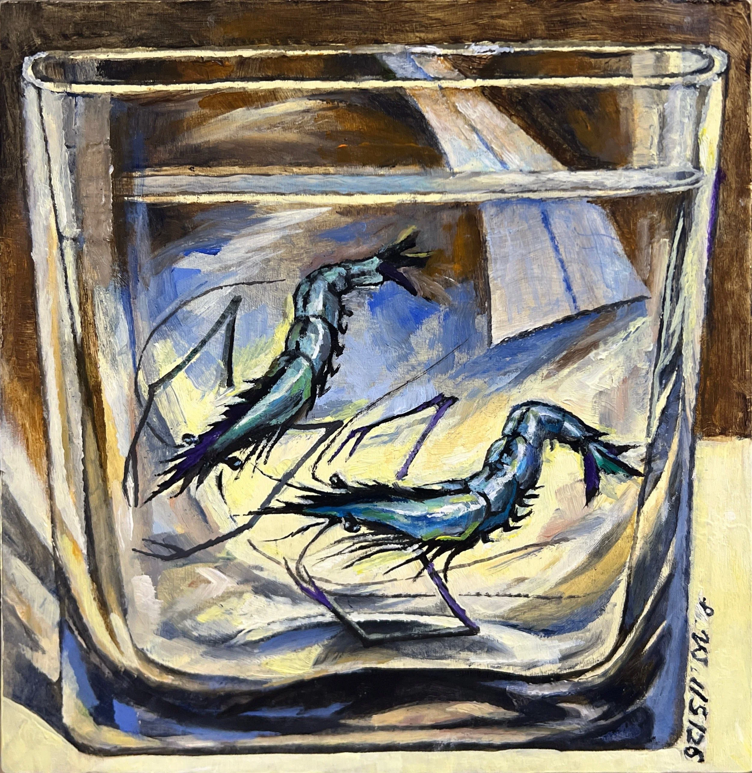 LIN WEI, Two in One Glass, oil on wood panel, size: 8"x8", 2026.   SOLD, 2026