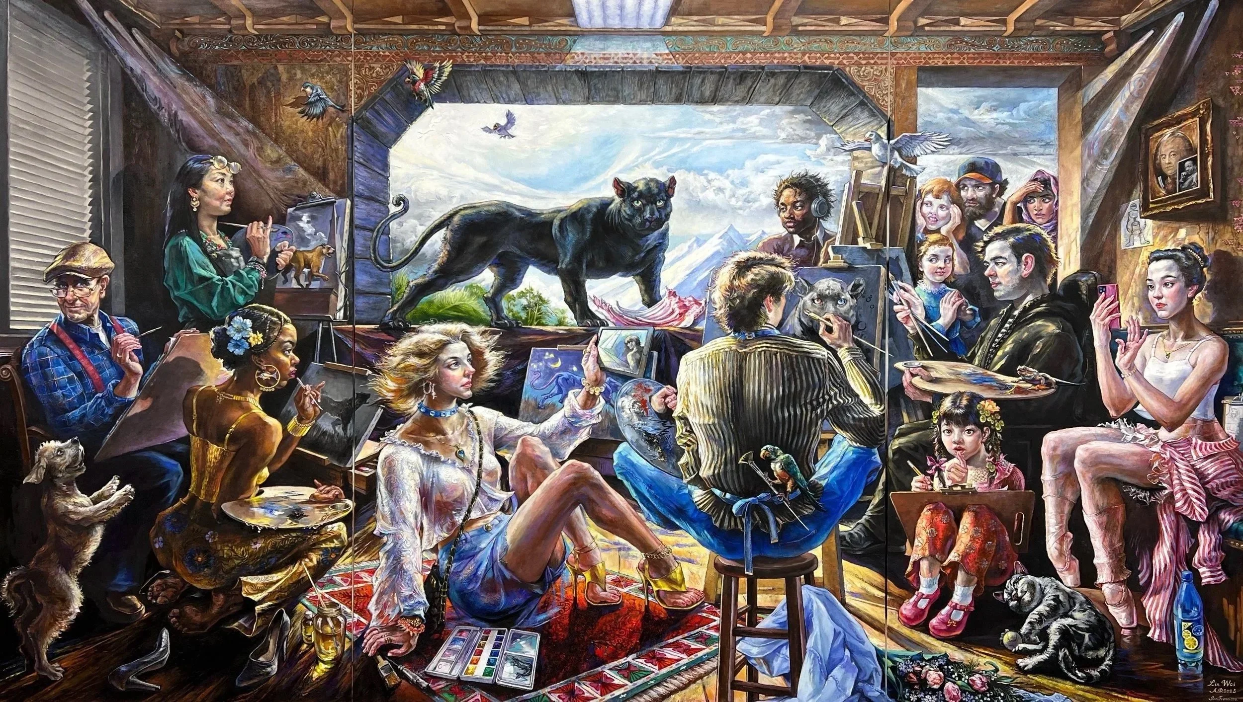 LIN WEI, FROM LIFE, Oil on canvas, triptych, 80 x 200 inches, 2025
