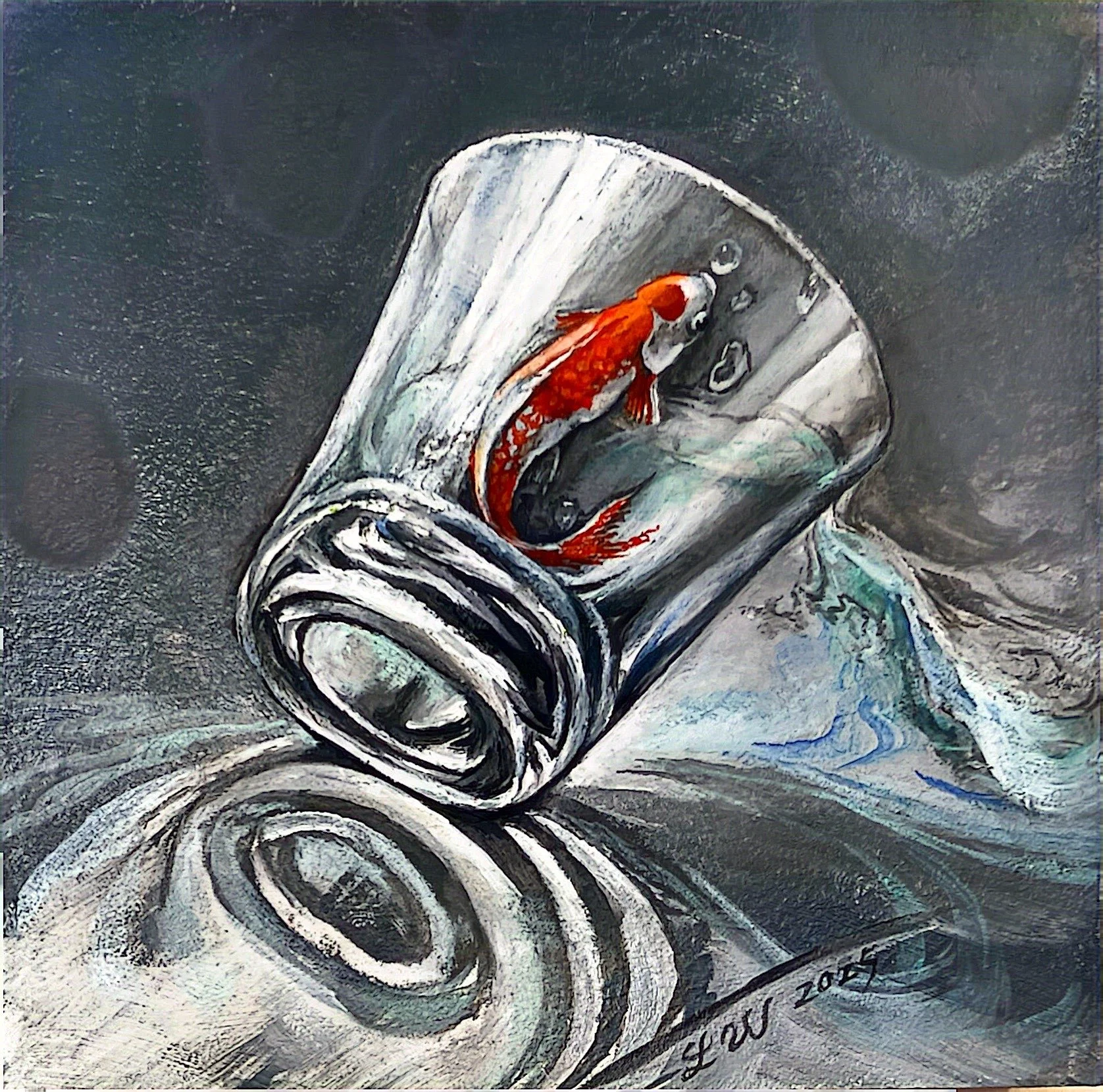 LIN WEI, The Spill, oil on wood panel, size: 8"x8", 2025