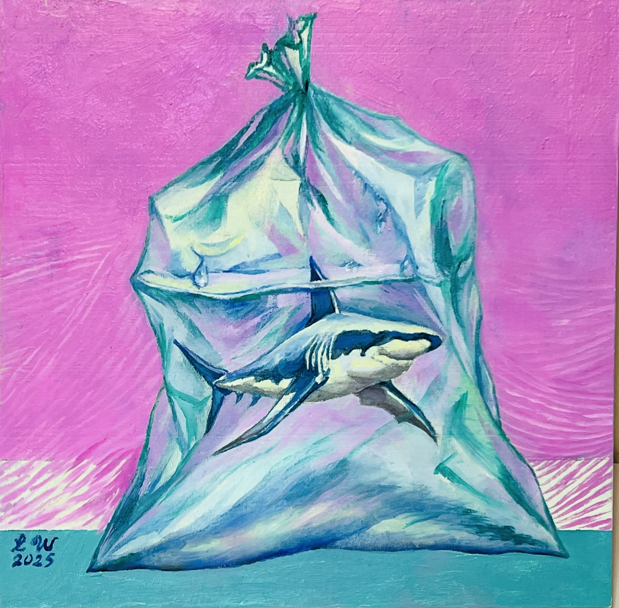 LIN WEI, Ocean in a Plastic Bag, oil on wood panel, size: 8"x8", 2025