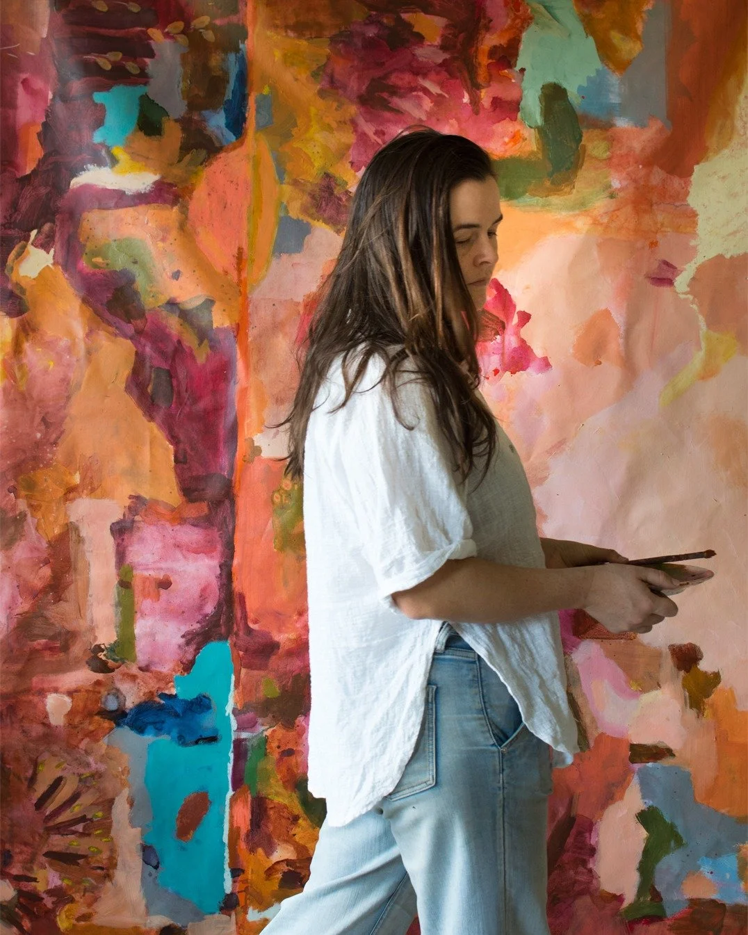 My biggest piece yet in the making. She as come together with such peace and flow. The process has been slow and full of ease with watery layers on inks and acrylics, then pigments and oils. I'm fairly sure the 'horizon line' will be horizontal, but 