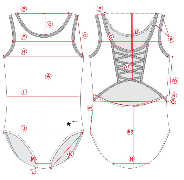 Swimsuit production technical sketch