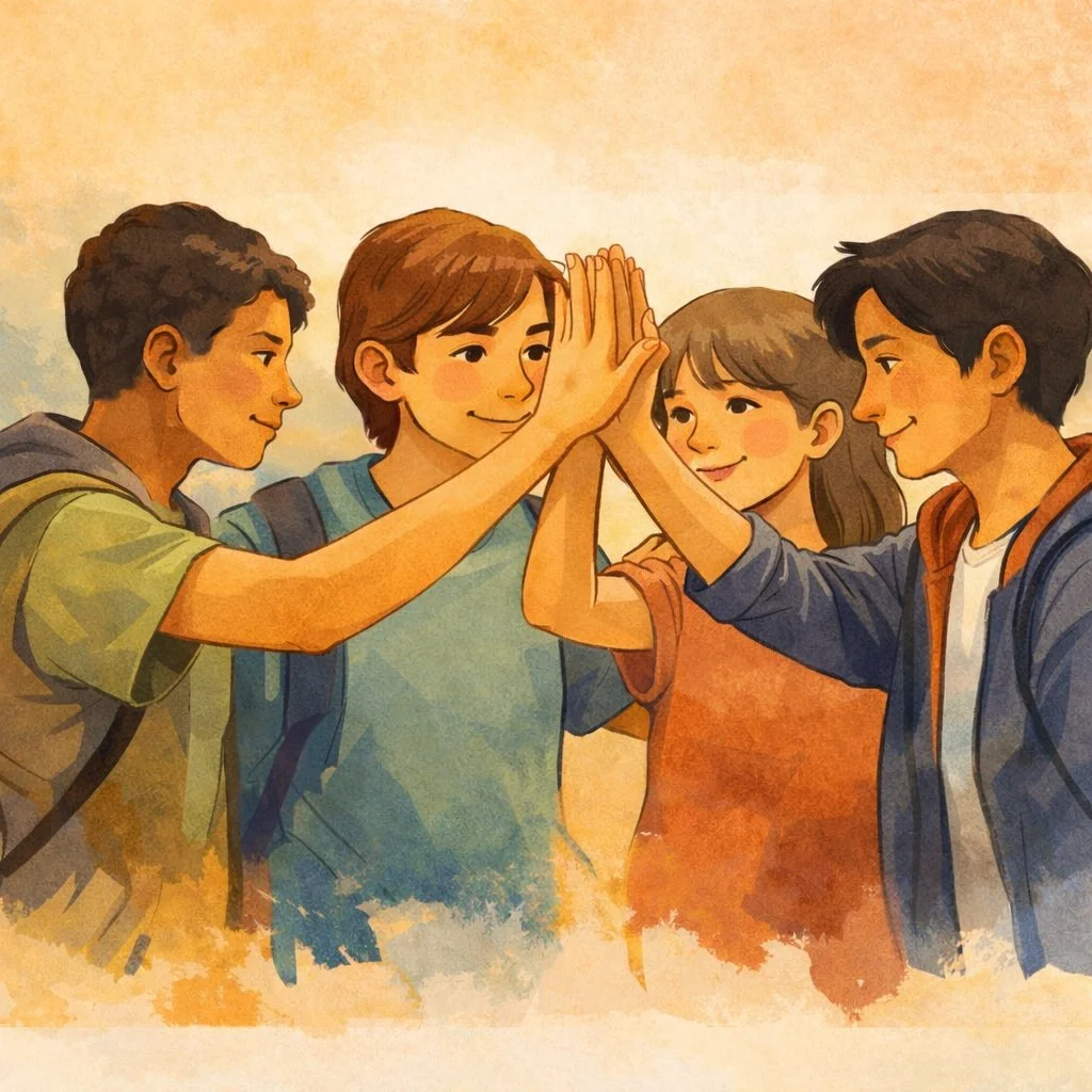 Four friends enjoying each others company.