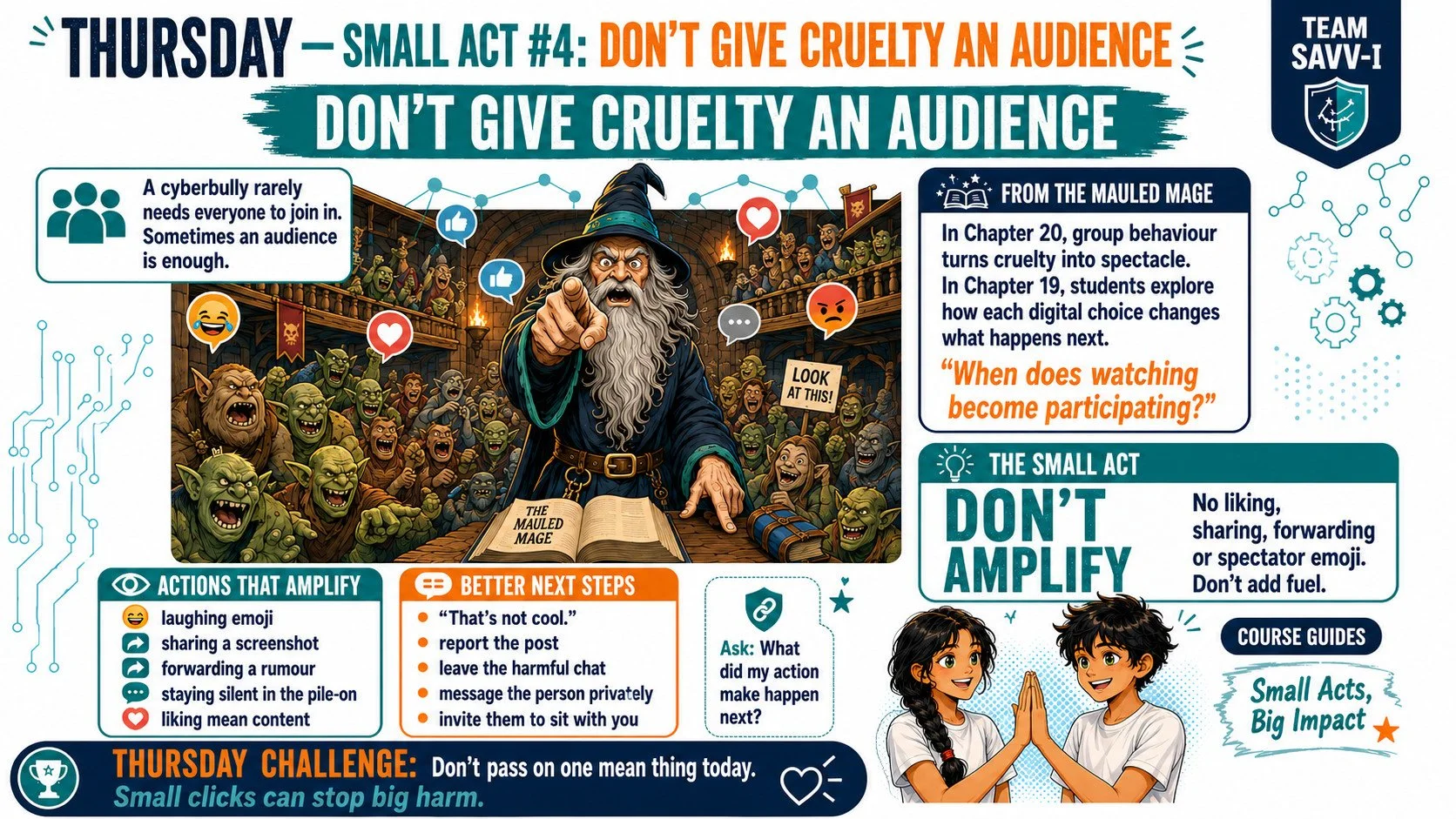 THURSDAY — SMALL ACT #4: DON’T GIVE CRUELTY AN AUDIENCE