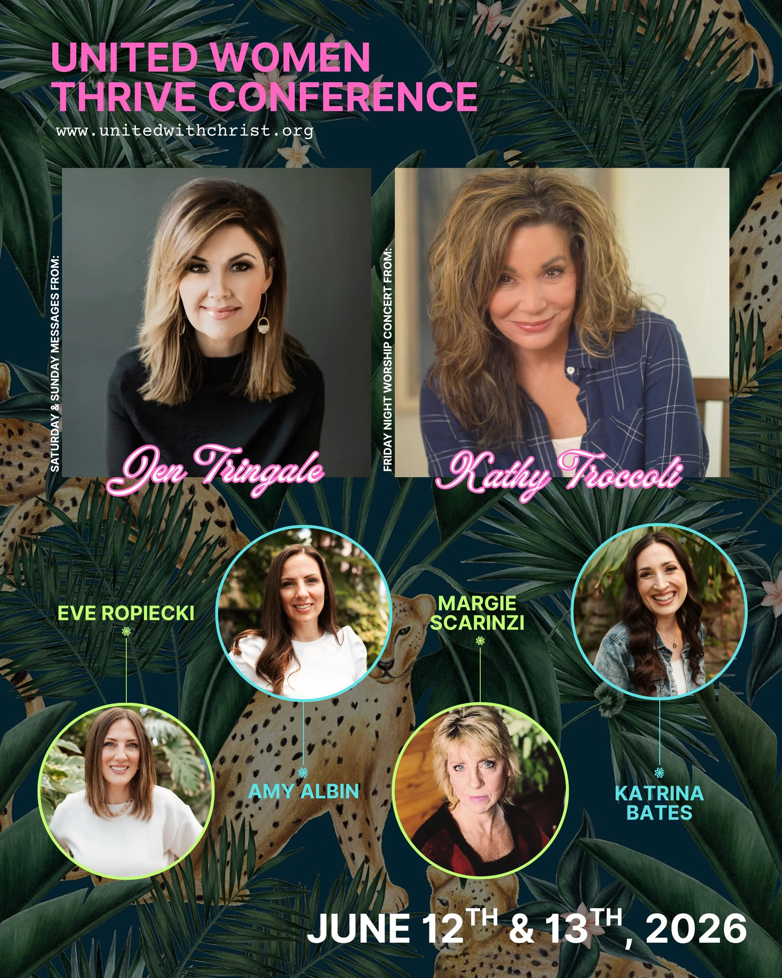 🌿 THRIVE 2026 🌿

Join women from across the region for a powerful weekend of worship, encouragement, breakthrough, healing, friendship, and encounters with the presence of God.

Featuring special guests:
🌺Kathy Troccoli @kathytroccoli 
🌿Jen Tring