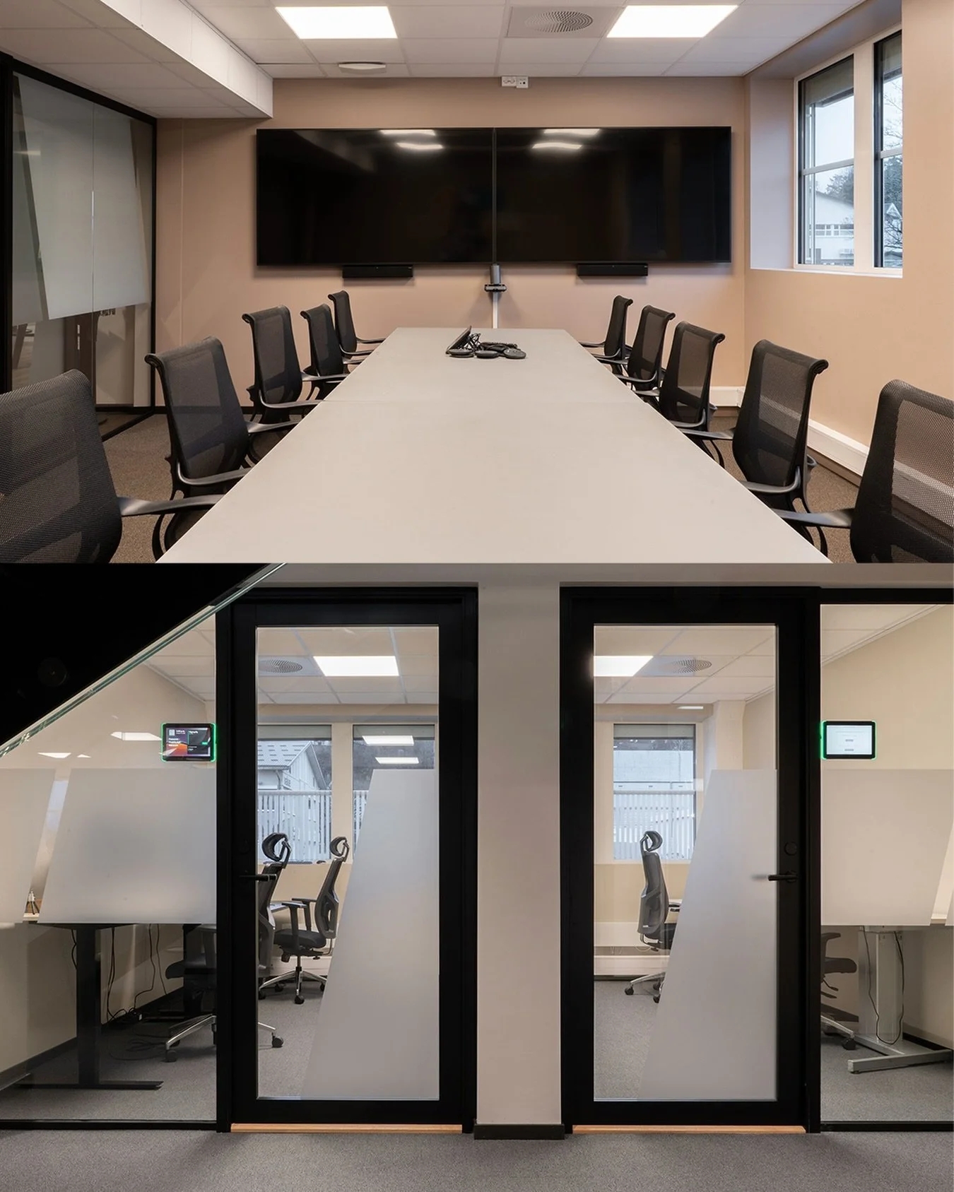 Prosjekt: Aider. Gulvet er sentralt for uttrykket. Millikens modul&aelig;re teppefliser fra Formwork-serien gir et rent, visuelt inntrykk, men med akkurat nok struktur i overflaten til &aring; gi dybde og retning. P&aring; gulvet: Milliken, Formwork 