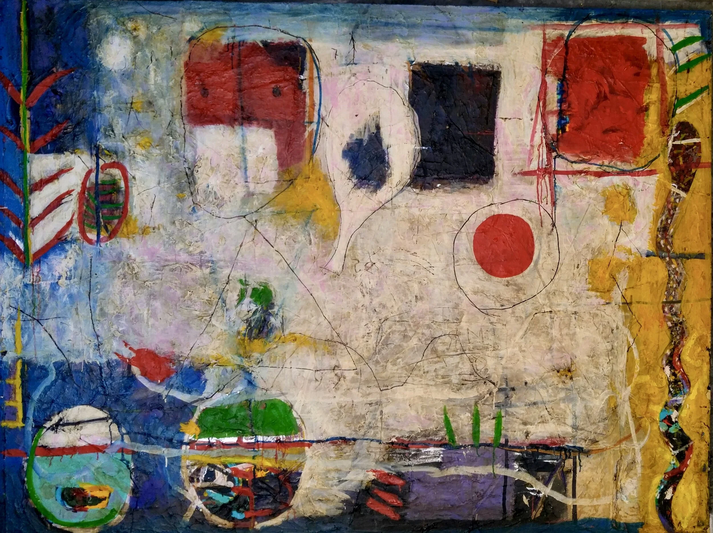 Midnight Guests (Huespedes Nocturnos) 
Oil on canvas and mixed media 
66 x 72” in (167.6 x 182.9 cm), 1975