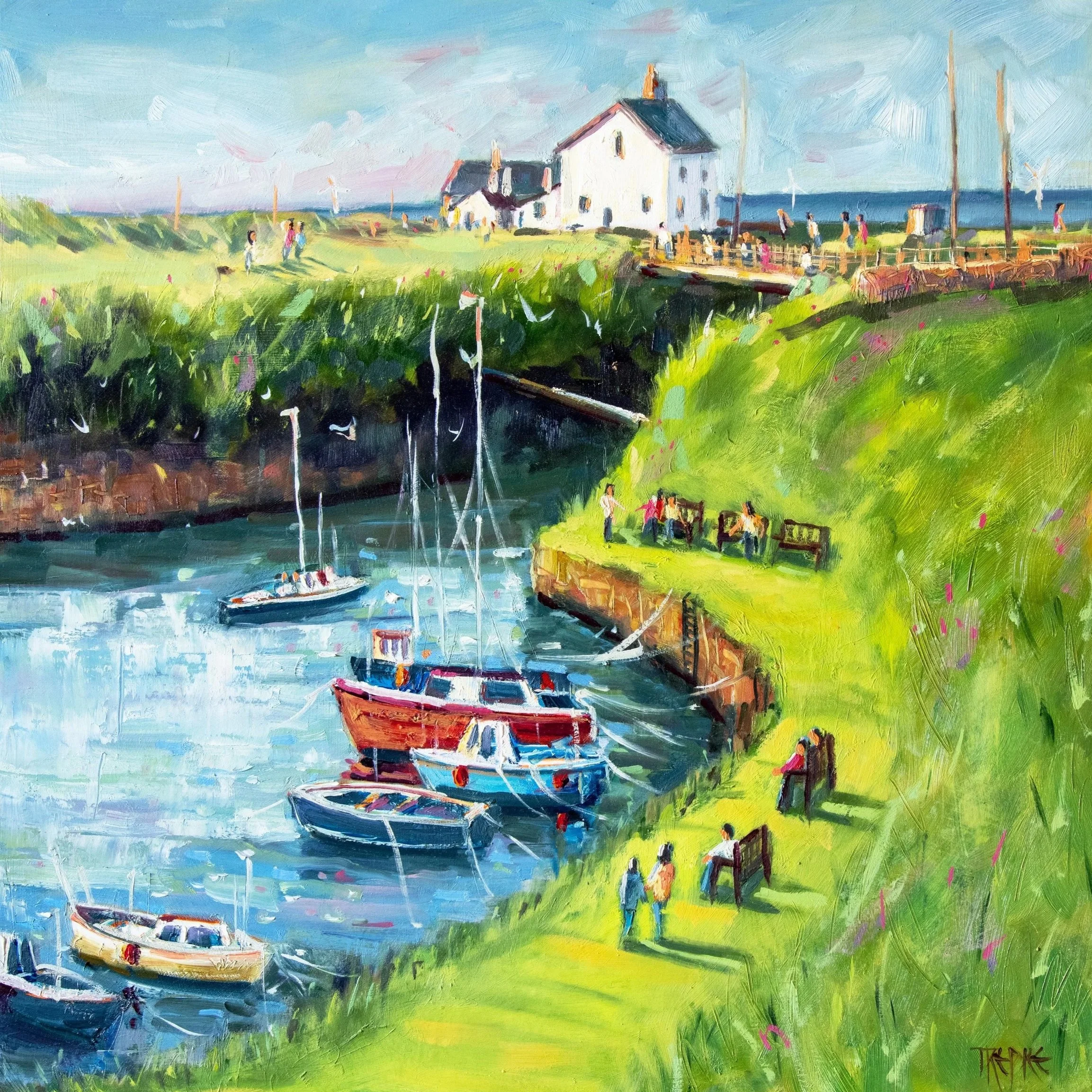 Sunny day at Seaton Sluice original oil 60x60cm